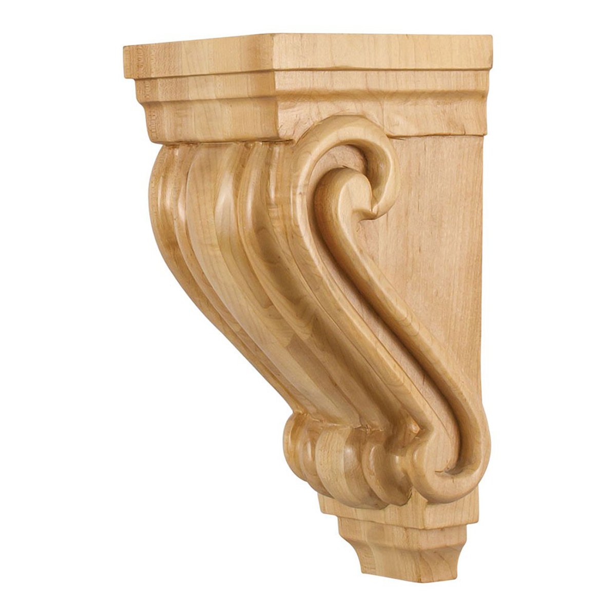 4 1/2 x 5 x 10 Inch Alder Wood Scrolled Corbel Bracket - Handcrafted Decorative Wooden Support for Shelves, Cabinets & Home Decor