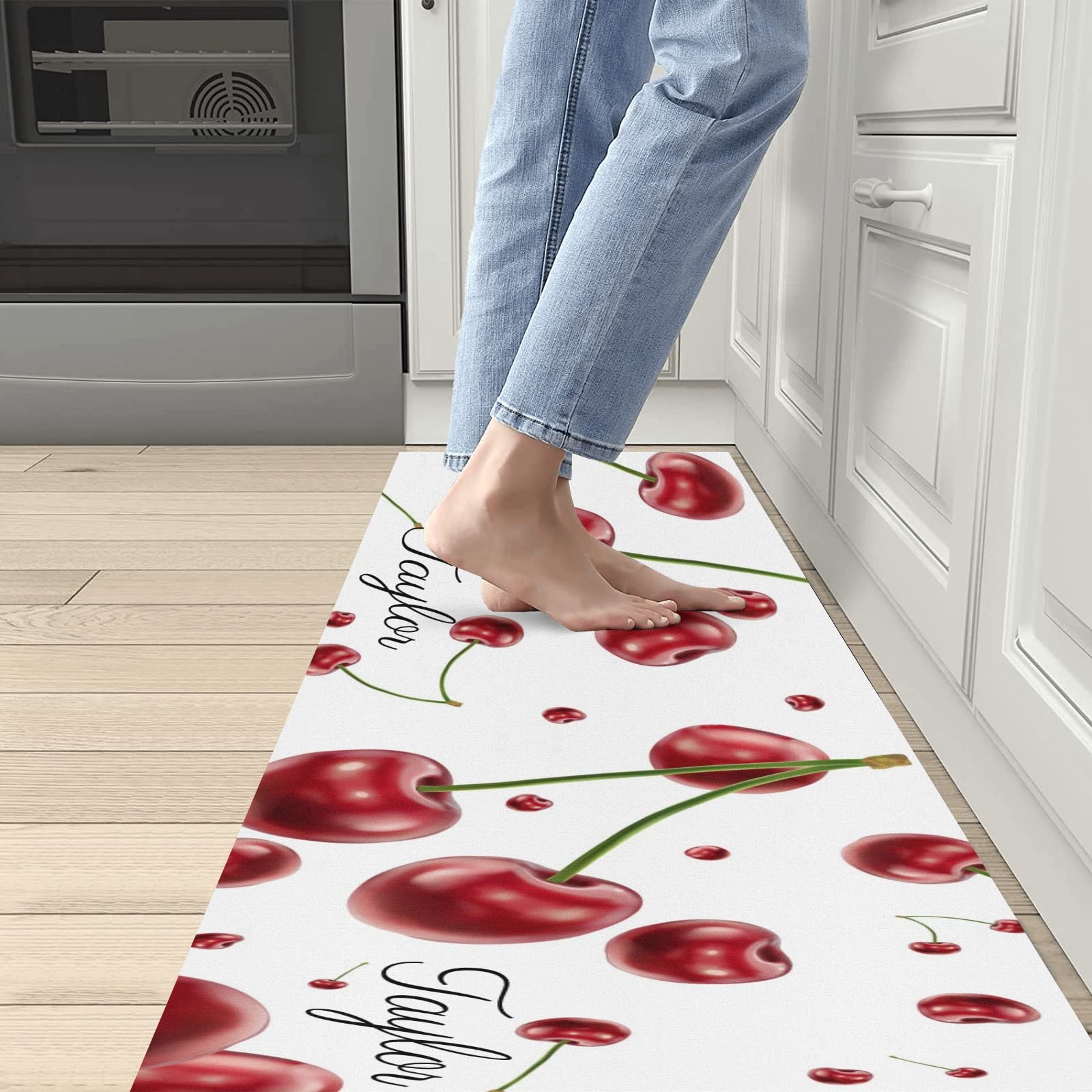 Cherry Red Custom Washable Kitchen Rug - Non-Slip Floor Mat for Bathroom, Living Room & Garden - Personalized Home Decor - Perfect for High-Traffic Areas & Cozy Spaces