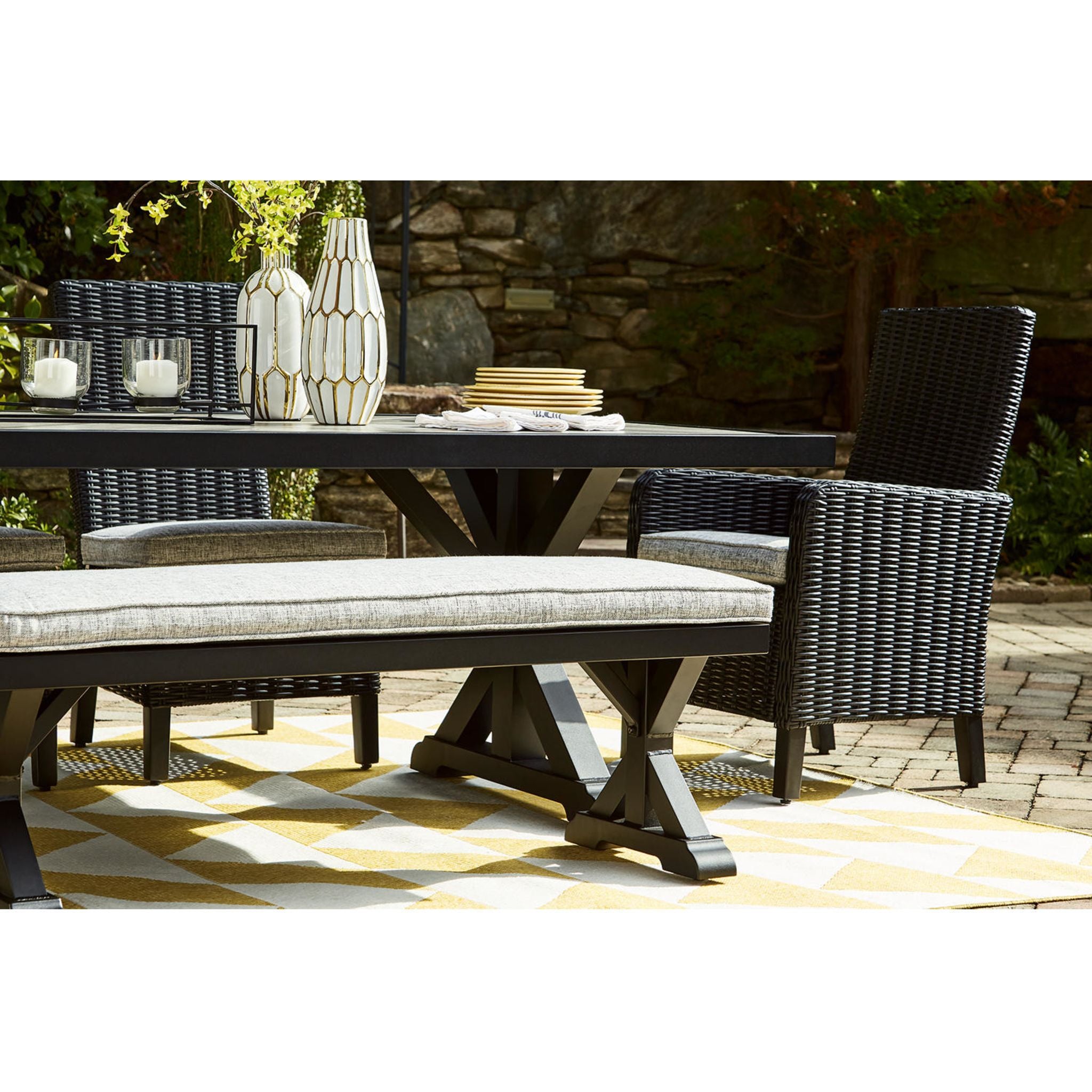 Beachcroft Outdoor Rectangle Dining Table - Waterproof & Rust-Resistant, Black/Light Gray - Perfect for Patio, Garden, and Backyard Dining