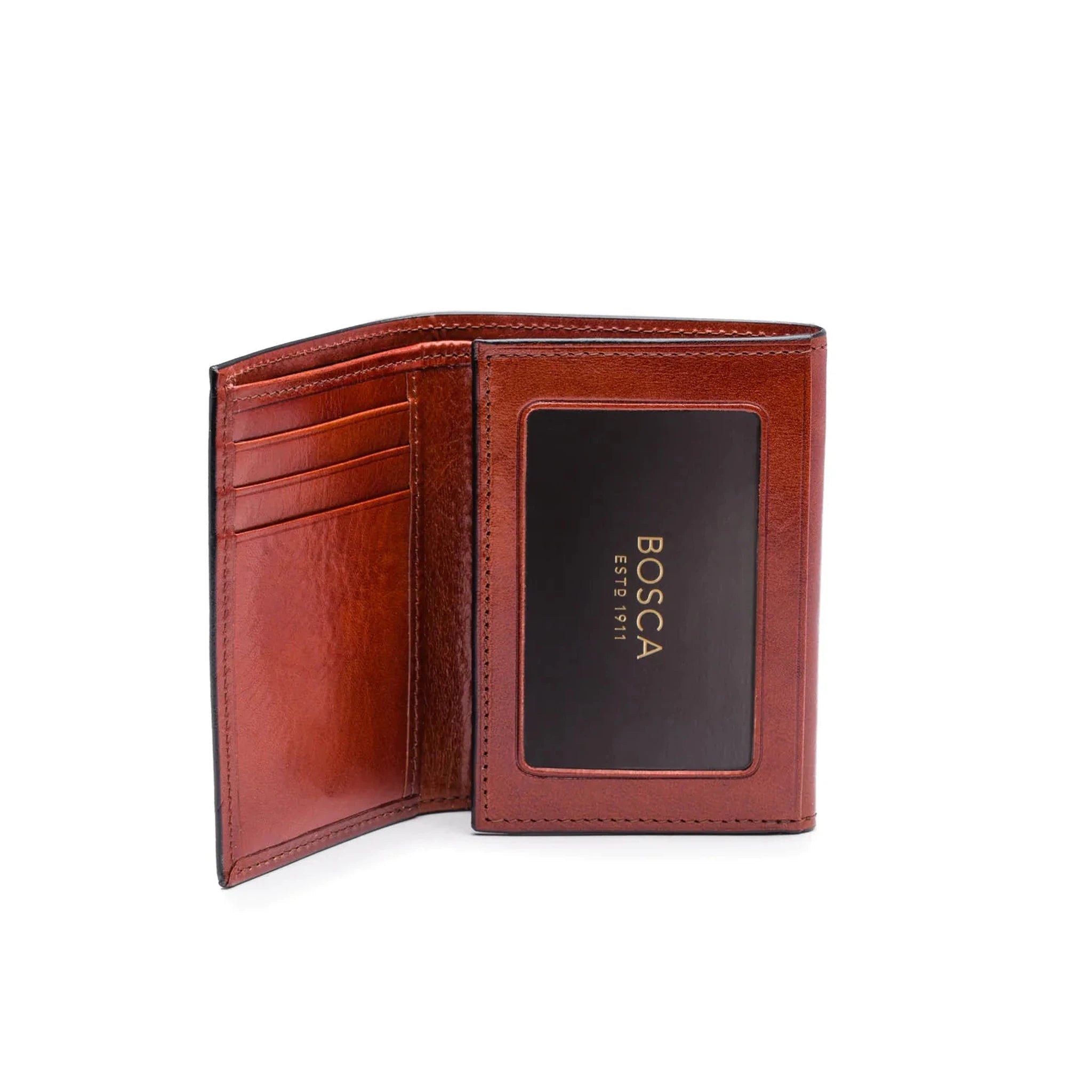 Bosca Genuine Leather Double ID Trifold Wallet for Men - Classic RFID Blocking Slim Bifold Wallet for Everyday Use & Travel