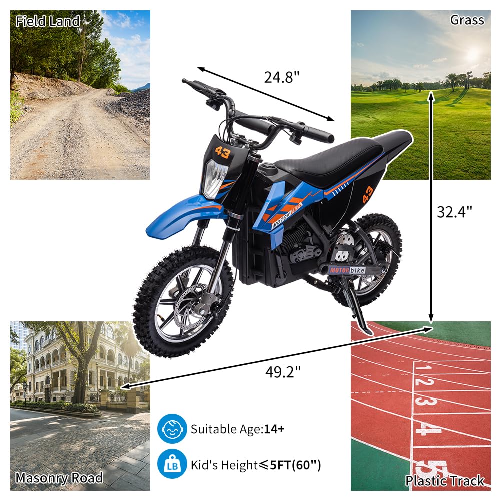 GARVEE 36V Kids Electric Dirt Bike - 350W Motor, 15.5MPH Speed, LED Lights, Max Load 175lbs (Blue) | Perfect for Off-Road Adventure, Backyard Riding & Outdoor Fun for Boys & Girls Ages 6-12