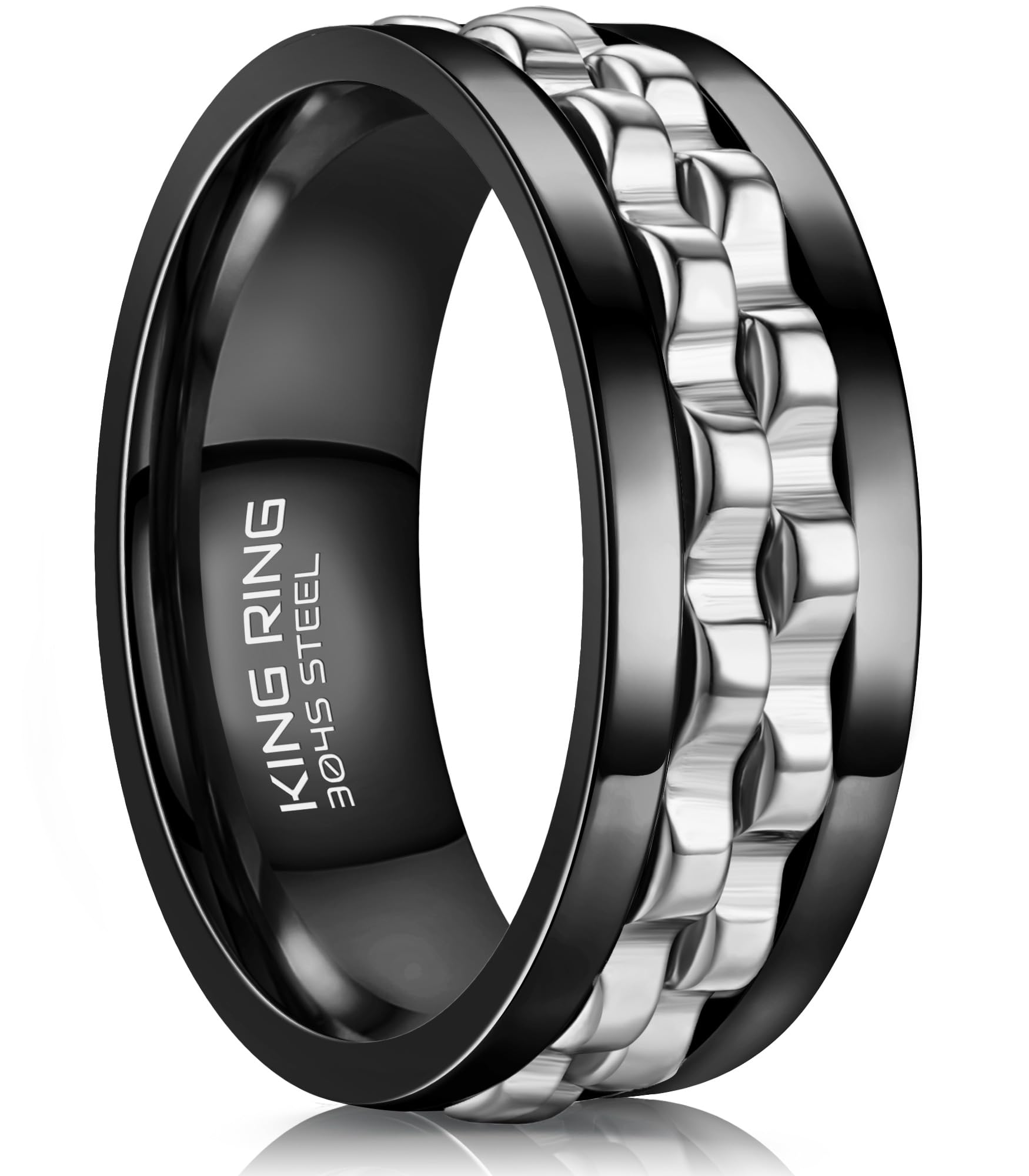 8mm King Ring Gear Spinner Fidget Ring for Men & Women - Ultra Polished Stainless Steel Anxiety Relief Ring - Perfect for Stress Relief, Focus & Office Use - Designed in USA