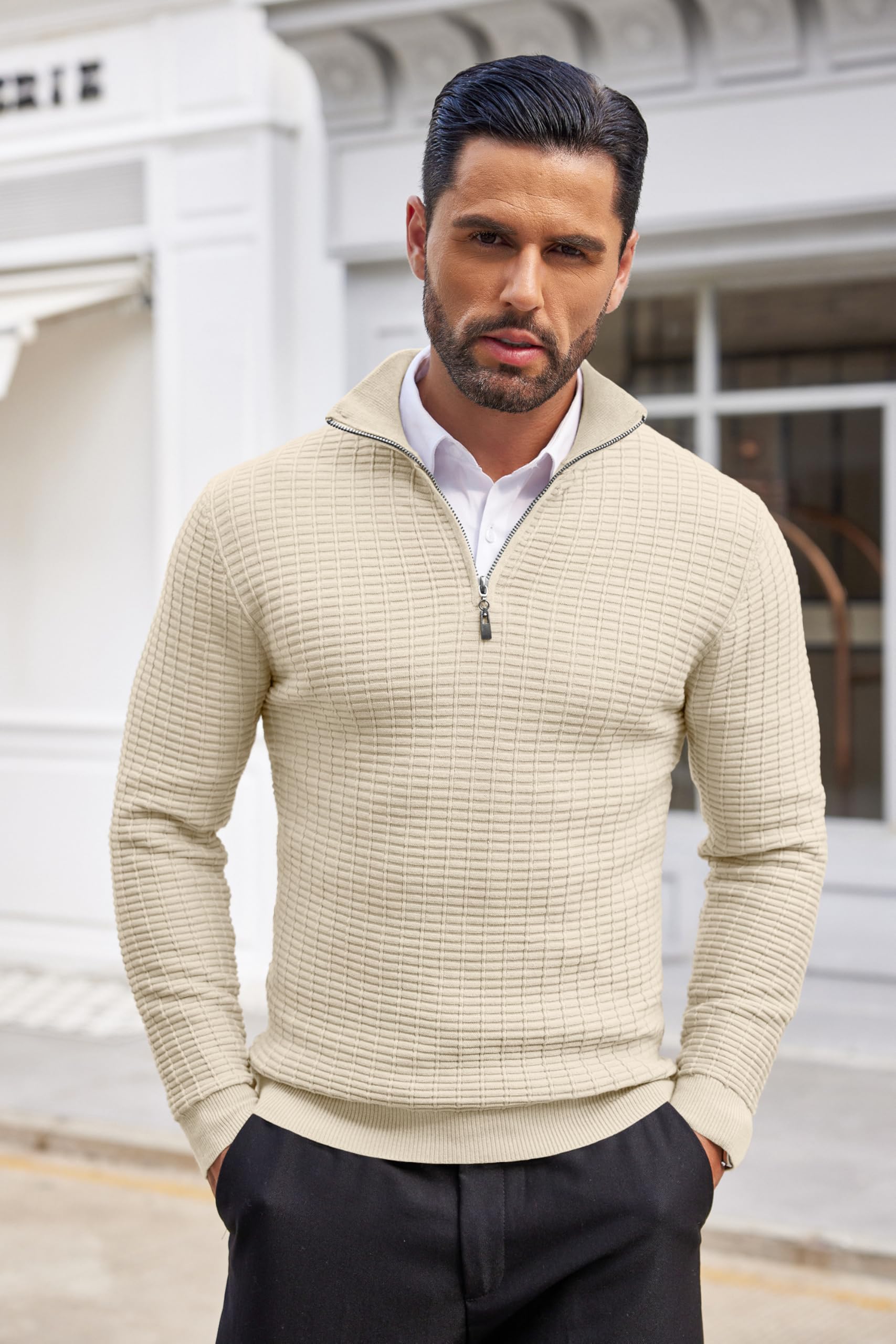COOFANDY Men's Slim Fit Lightweight Cotton Quarter Zip Sweater - Breathable Knit Mock Neck Pullover for Casual Wear | Perfect for Office, Outdoor & Fall Layering