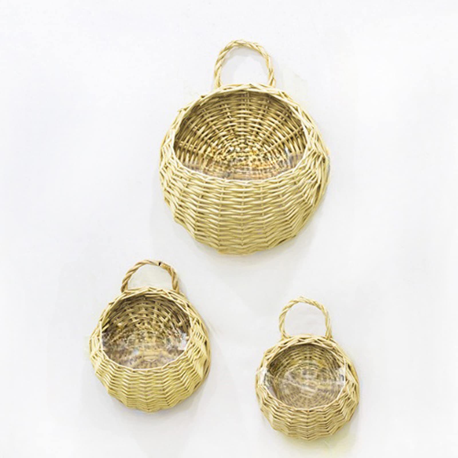 3 Pcs Hanging Wicker Planters - Rattan Flower Basket Wall Decor for Indoor/Outdoor Plants - Perfect for Home Garden, Balcony & Patio Decorations