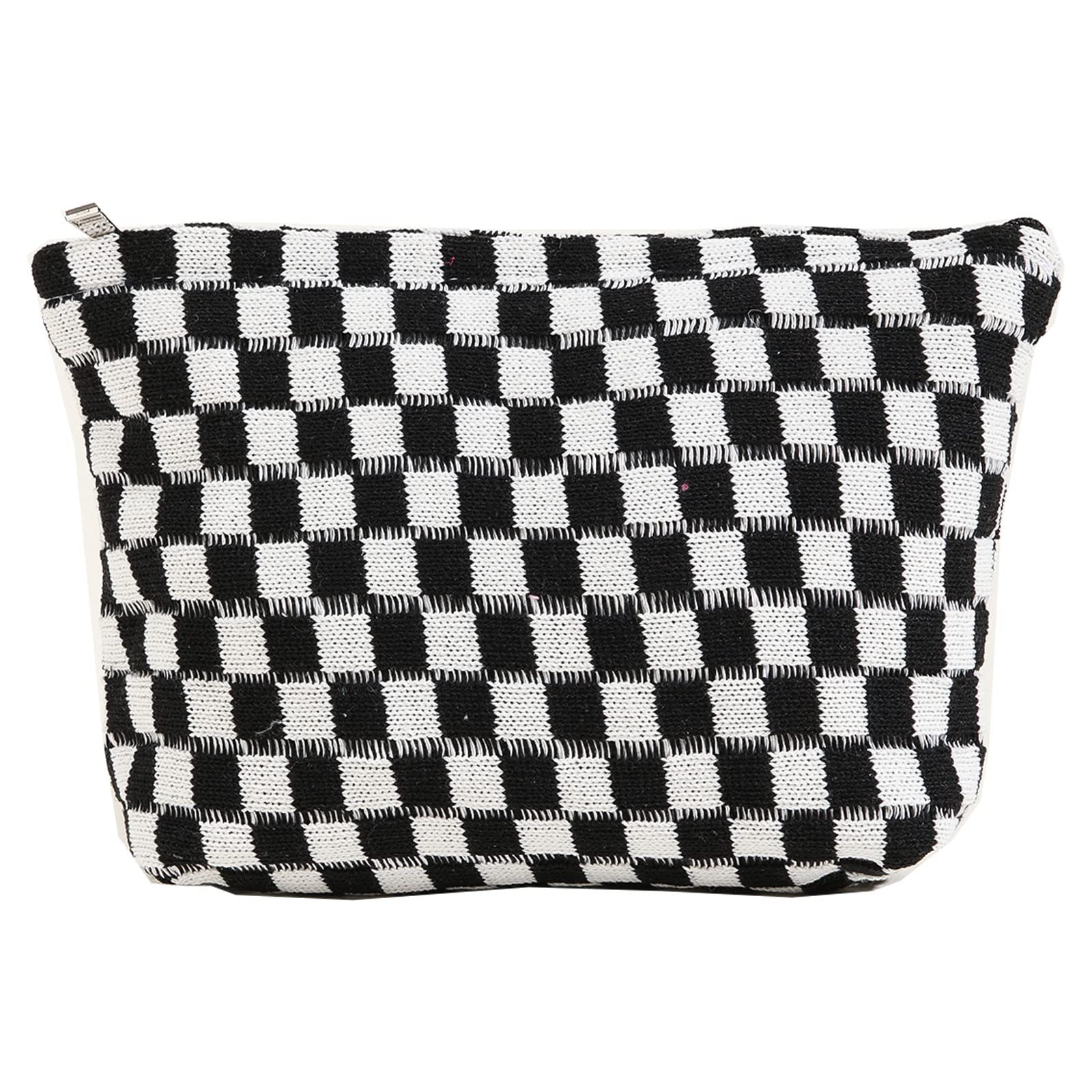 Black Grid Print Large Cosmetic Bag for Women - Travel Toiletry & Makeup Organizer for Daily Use