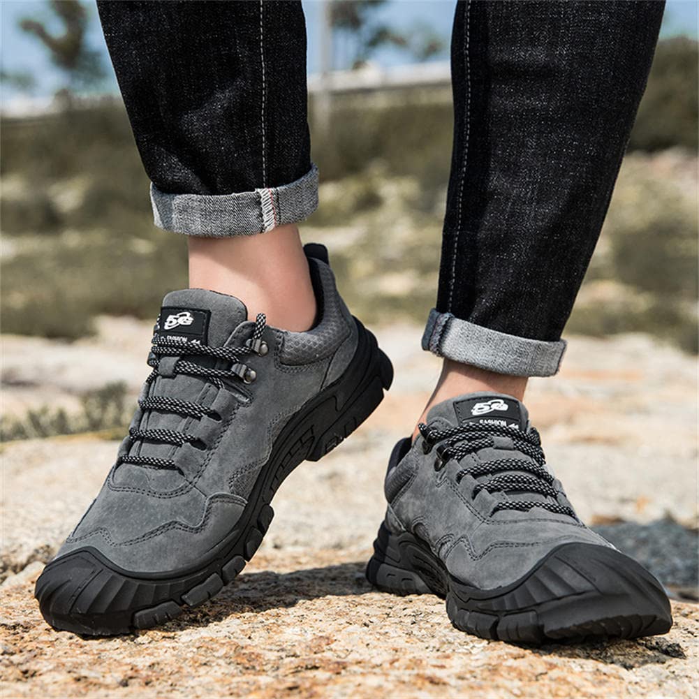 GEXECEUSS Men's Breathable Non-Slip Hiking Boots - Lightweight Low-Top Sneakers for Trail Trekking & Outdoor Walking | Durable Leather Shoes for Camping, Hiking & Daily Wear