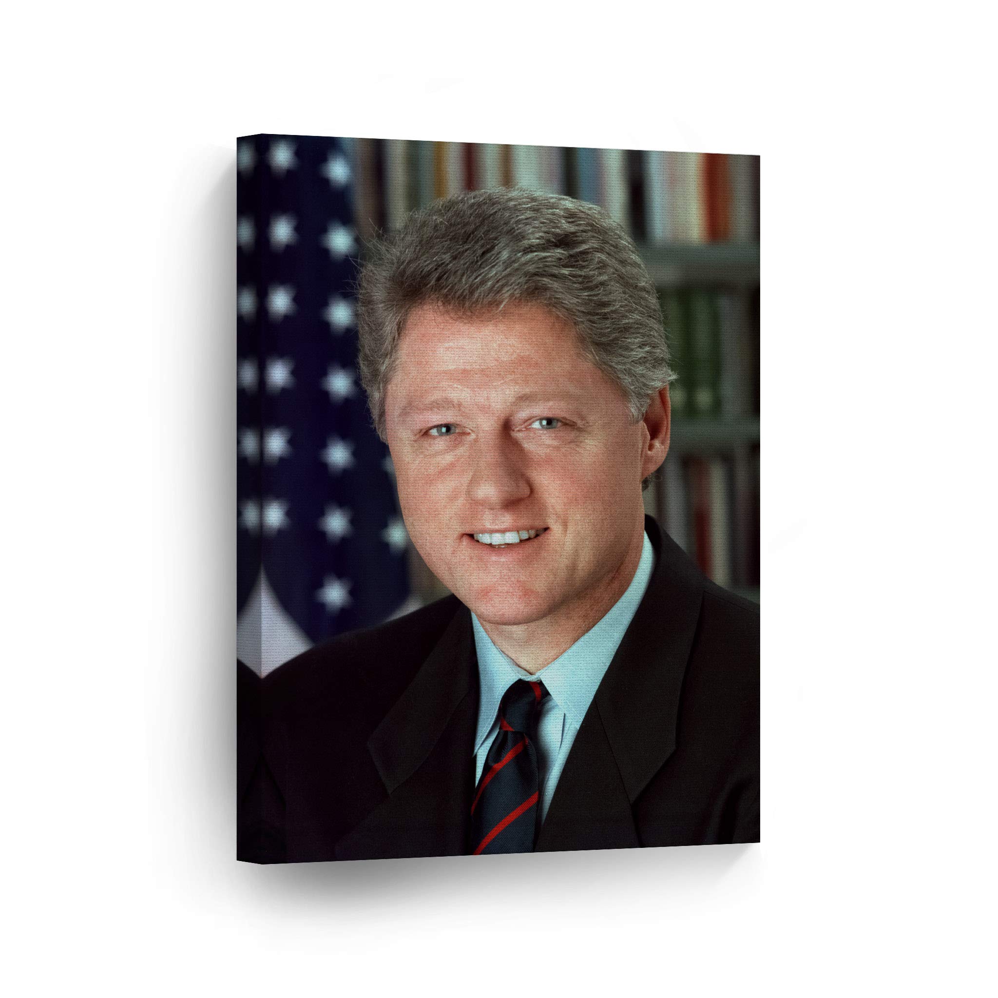 William Bill Clinton Portrait Canvas Wall Art Print - 42nd US President Historical Painting - 36x24 Inch Political Decor for Office, Library & Living Room - Smile Art Design - Perfect Gift for History Buffs & Political Enthusiasts