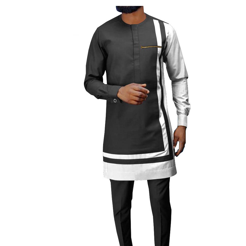 African Men's Dashiki Coat & Ankara Pants 2-Piece Set - Long Sleeve Plus Size Tracksuit Outfit for Casual Wear & Cultural Events