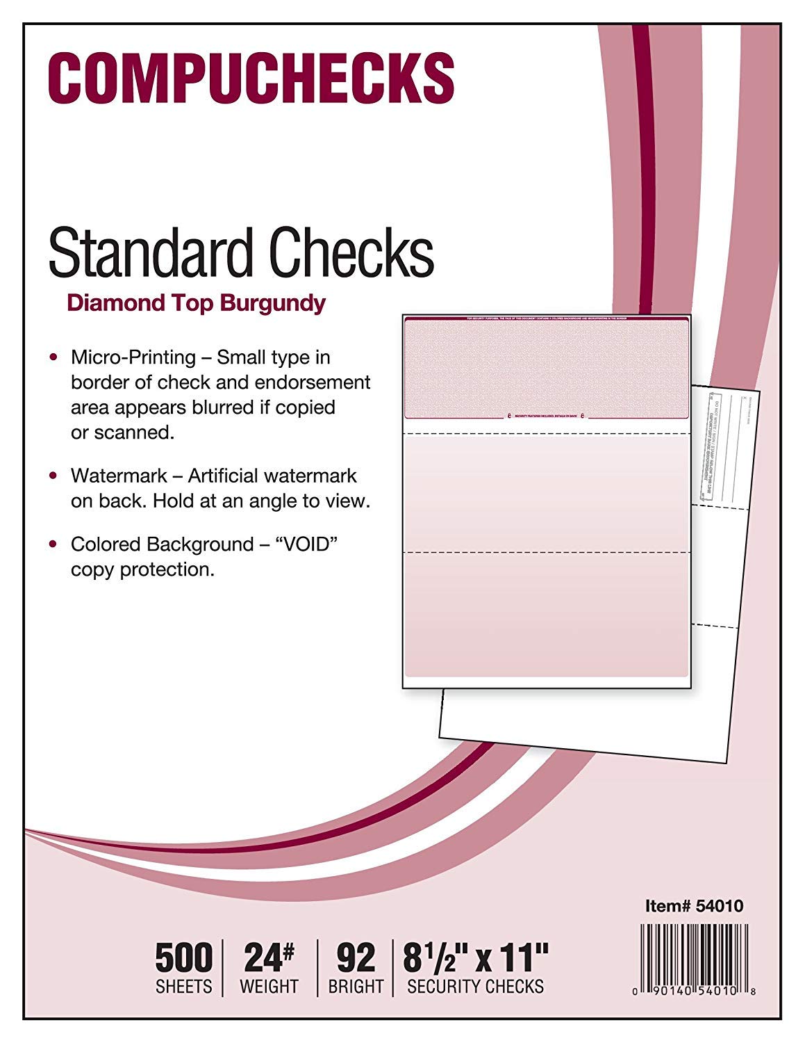 Compuchecks Top Blank Check Paper - 500 Pack | QuickBooks & Laser Printer Compatible | Secure Business Checks with Voucher | 8.5