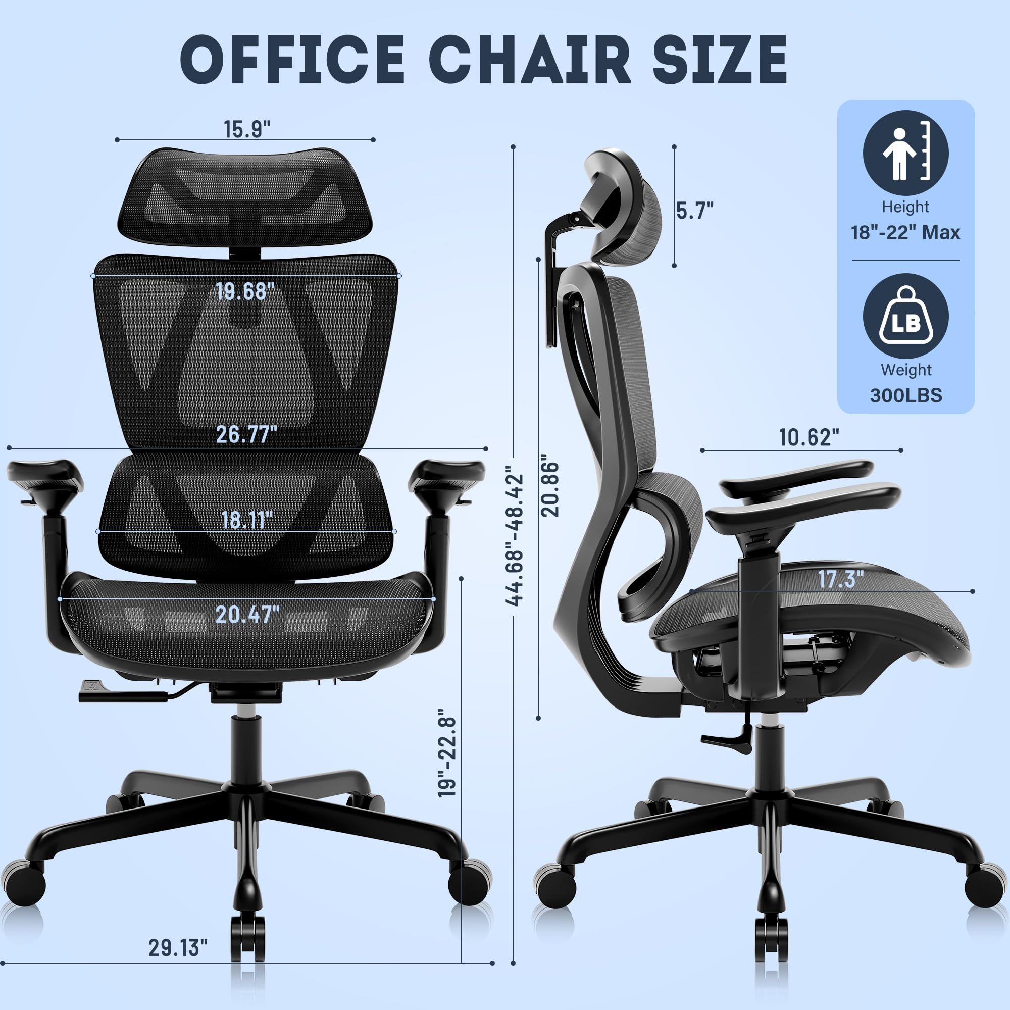 T11 Ergonomic Office Chair - High Back Desk Chair with Adjustable Lumbar Support, Magic Armrests & Wide Headrest - Comfortable Executive Mesh Chair for Big and Tall Users - Perfect for Home Office, Gaming & Remote Work