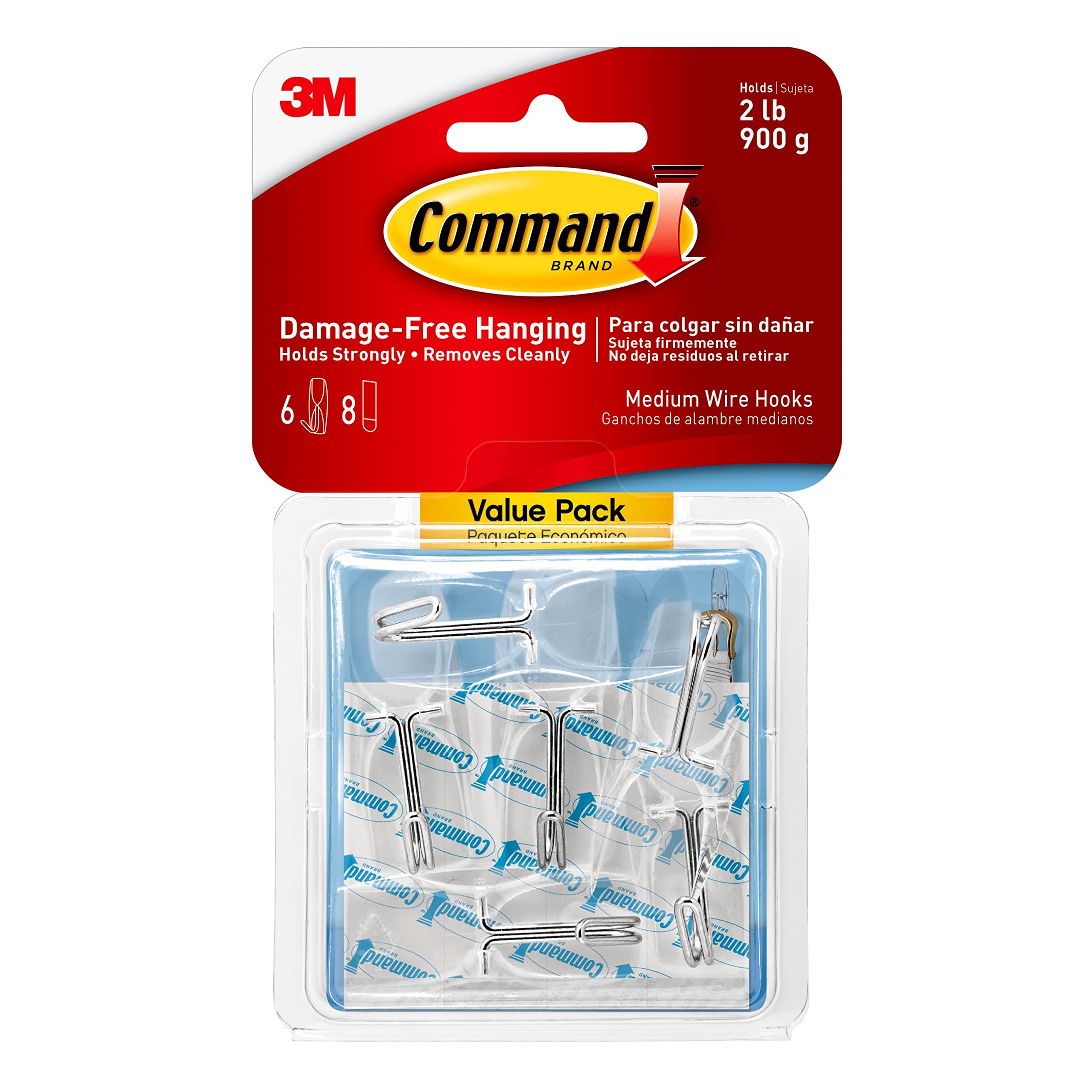 Command Medium Wire Toggle Hooks - 6 Pack Damage-Free Hanging Wall Hooks with 8 Adhesive Strips | No Tools Needed Wall Mount Hooks for Home Organization | Perfect for Hanging Keys, Decor, Towels in Living Room, Bathroom & Kitchen
