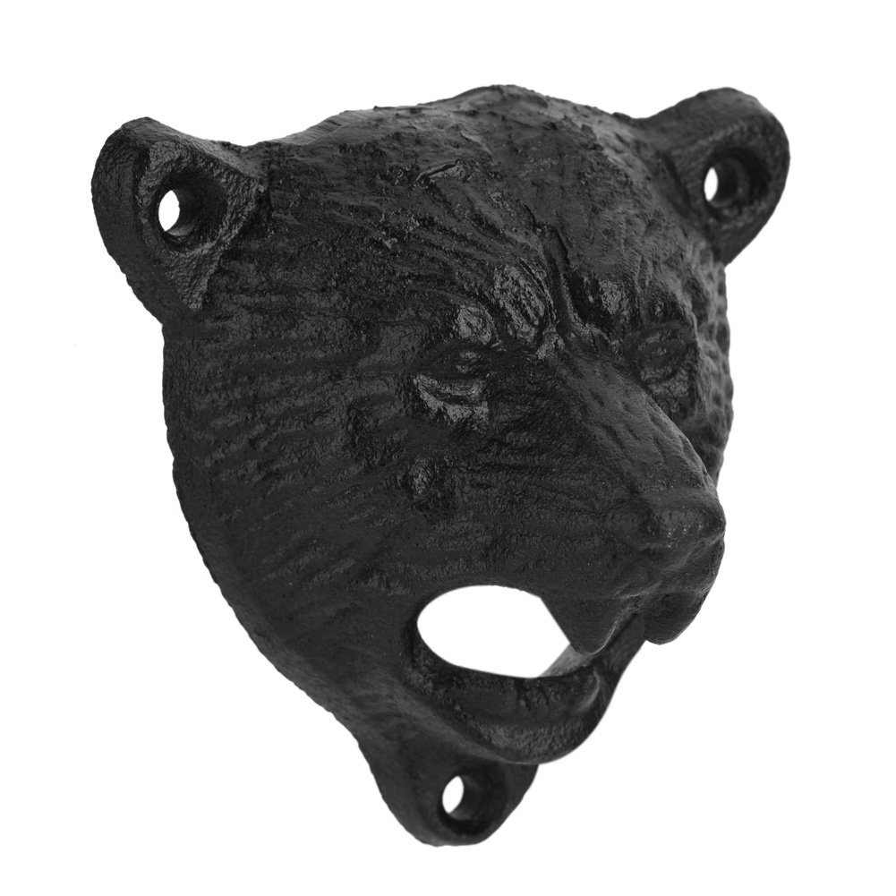 Black Bear Shaped Cast Iron Wall Mounted Bottle Opener - Heavy Duty Rustic Beer, Soda & Glass Bottle Opener for Kitchen, Bar, Restaurant - Perfect for Home Brewing, Parties & Outdoor BBQs