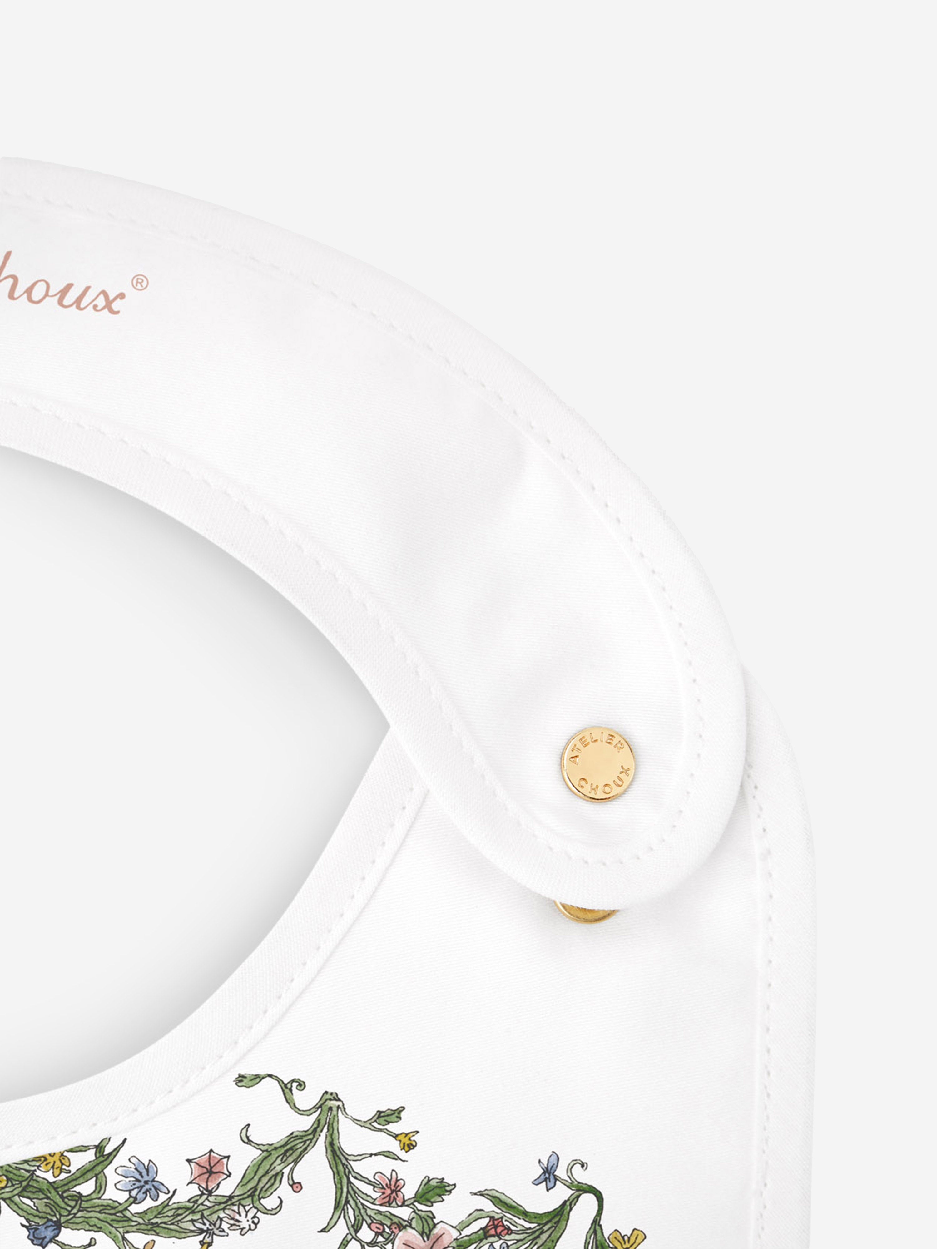 Atelier Choux Premium Baby Satin Tapestry Bib - Soft White Luxury Drool Bib for Newborns & Infants - Perfect for Feeding, Teething & Photo Shoots
