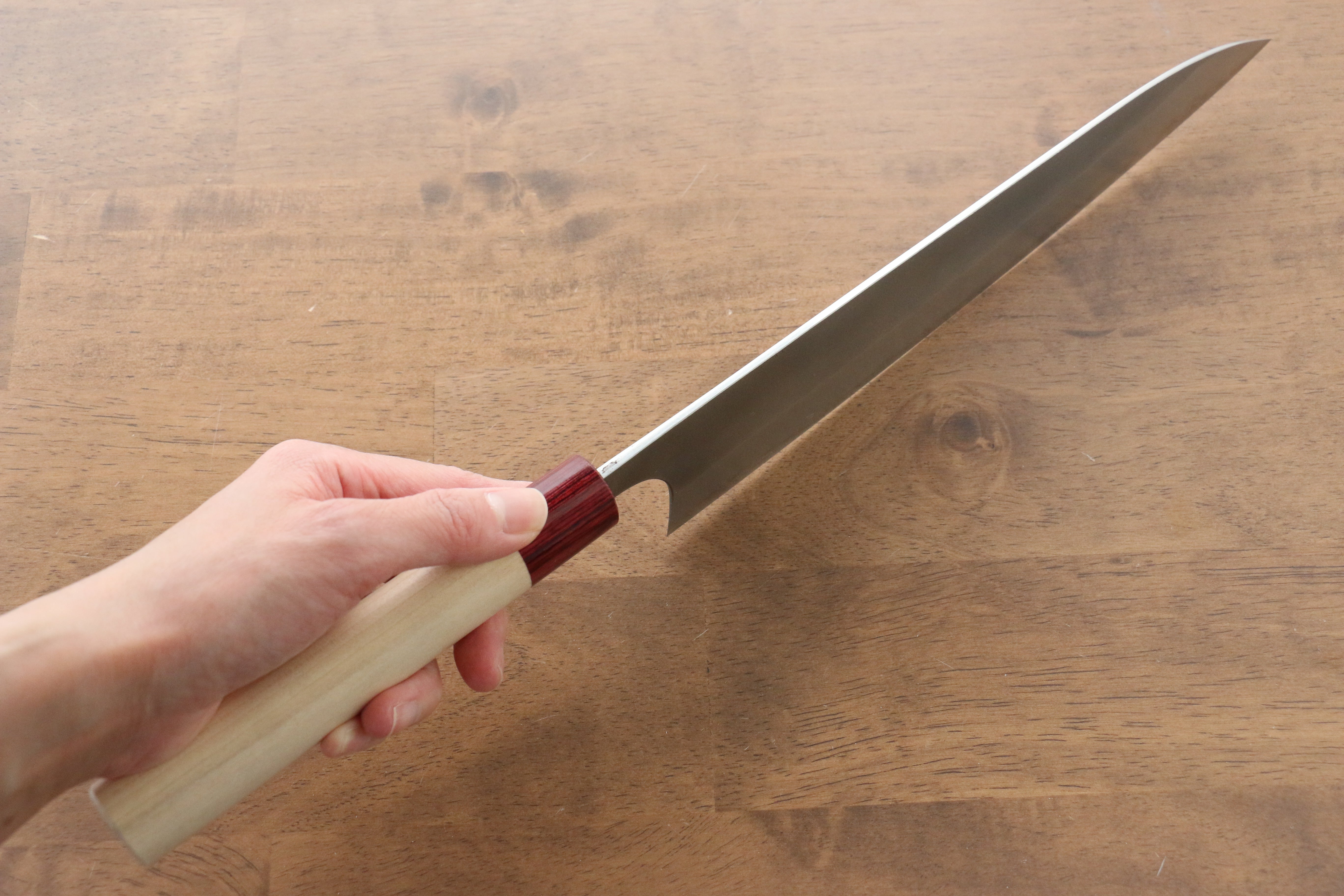 Masakage Yuki White Steel No.2 Nashiji Gyuto 240mm Japanese Chef Knife with Magnolia Wood Handle - Perfect for Sushi, Meat Slicing & Professional Kitchen Use