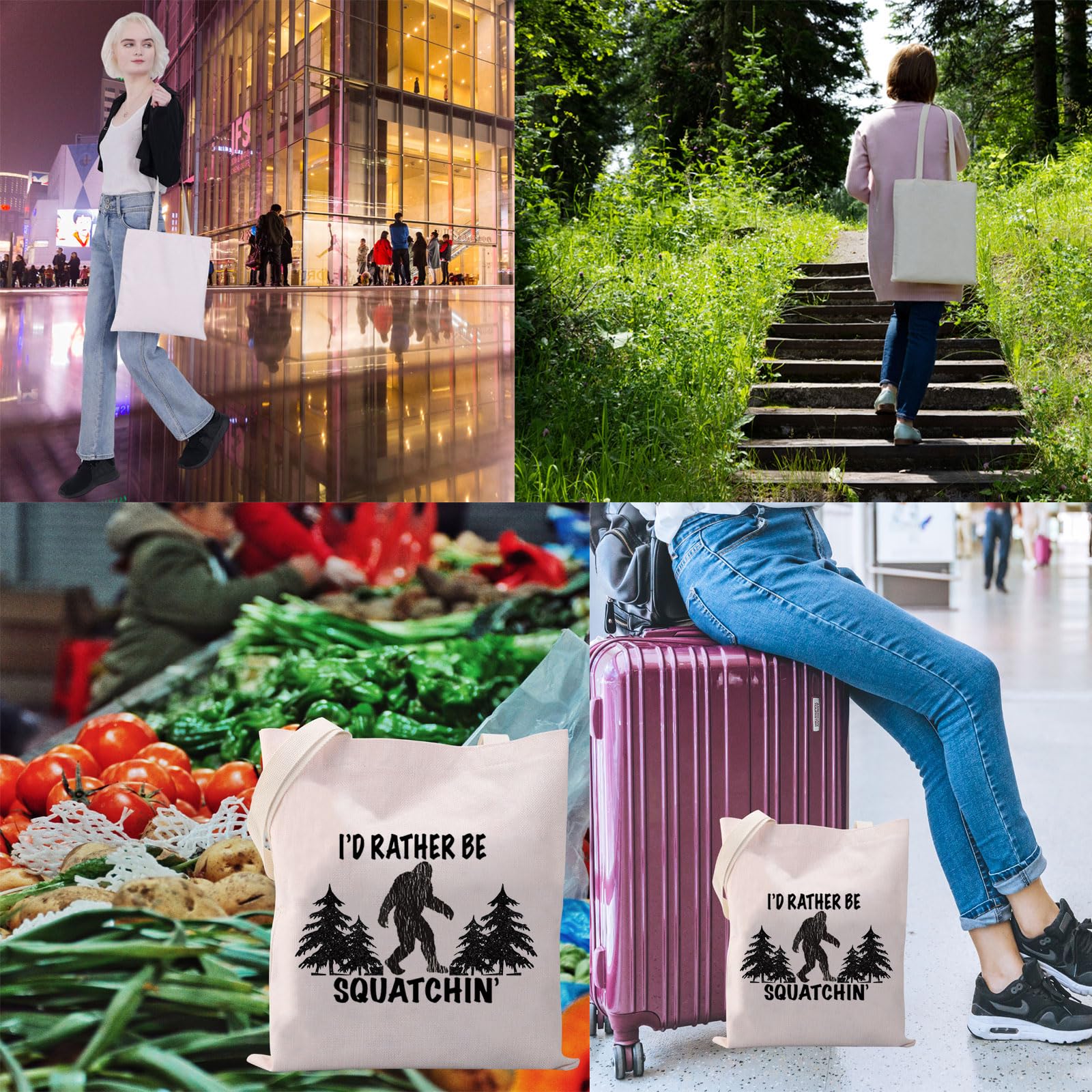 VAMSII Funny Sasquatch Tote Bag - 'I'd Rather Be Squatchin' Shoulder Bag for Men & Women - Perfect for Grocery Shopping, Beach Trips & Outdoor Adventures