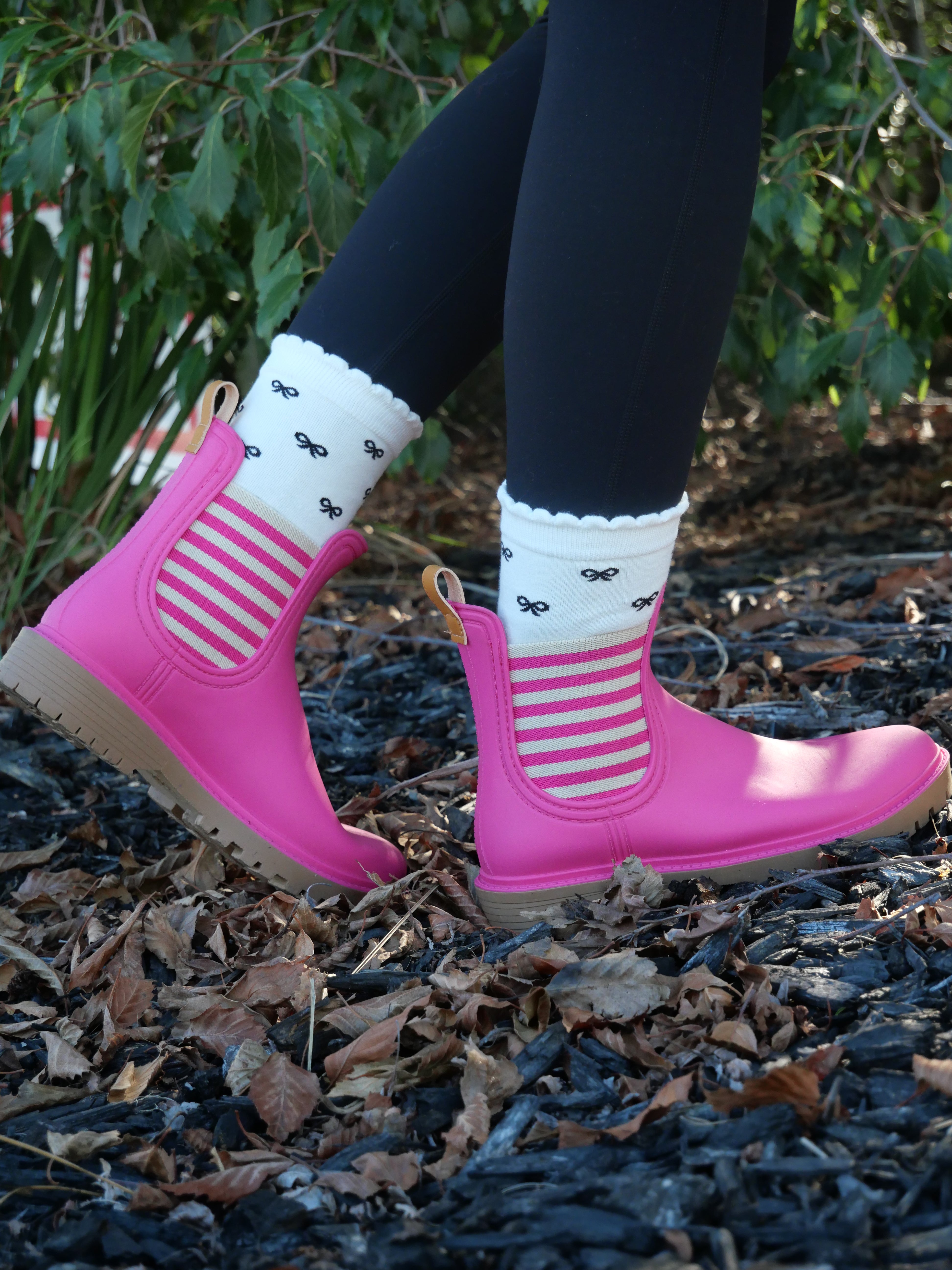 Diana Ferrari Laurina Women's Waterproof Rain Boots - Fuchsia Stripe Design for Outdoor, Gardening & Wet Weather