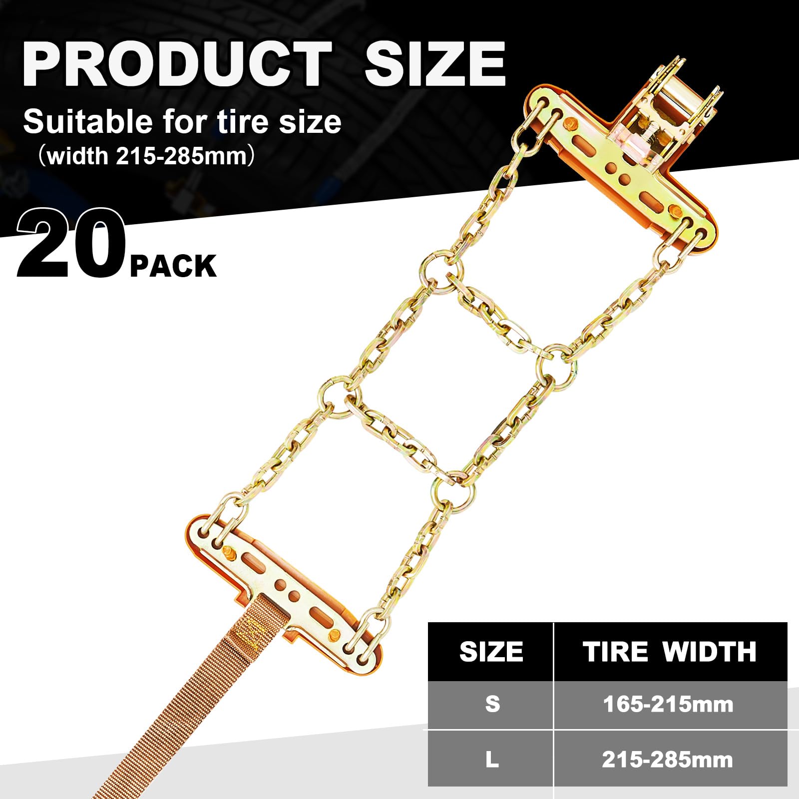 20 Pack Heavy Duty Snow Chains for SUV & Truck Tires (215-285mm) - Quick Fit Easy Installation, Thickened Anti-Skid Winter Tire Chains for Snowy & Icy Roads - Perfect for Mountain Driving, Winter Commuting, and Off-Road Adventures
