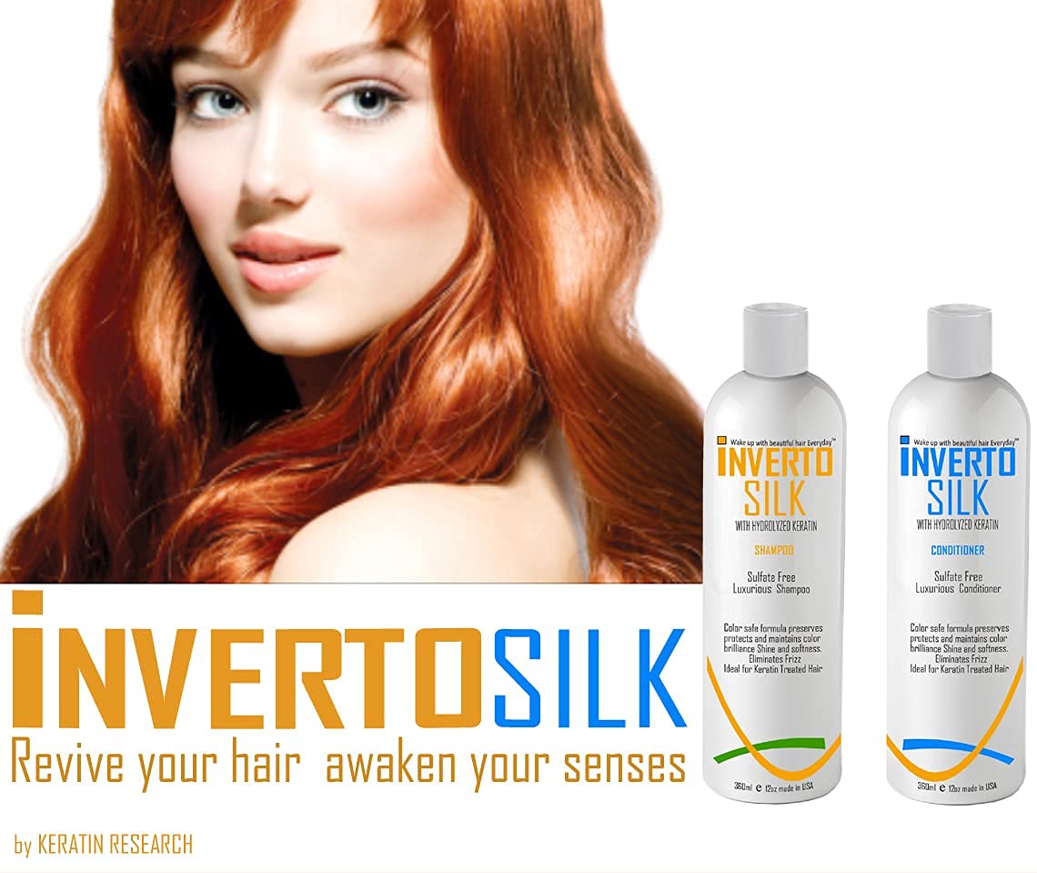 INVERTO SILK Keratin Shampoo & Conditioner Set - Sulfate Free for Frizzy, Damaged & Color Treated Hair - 2 x 360ml Bottles - Protects Hair Color & Reduces Frizz - Perfect for Daily Hair Care & Salon-Quality Results at Home