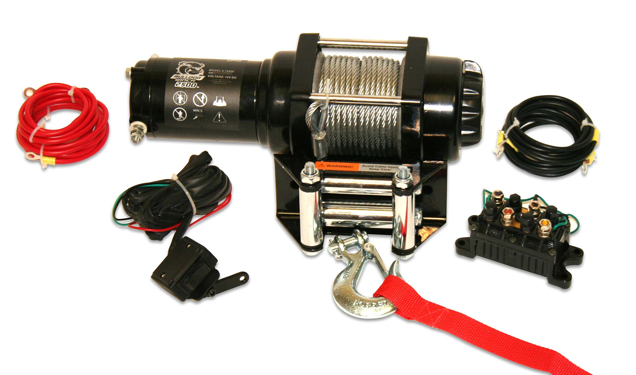 BULLDOG Winch 15006 2500lb ATV Winch with 50ft Wire Rope, Mini-Rocker Switch, Mounting Channel & Roller Fairlead - Perfect for Off-Roading, Hunting, and Farm Work