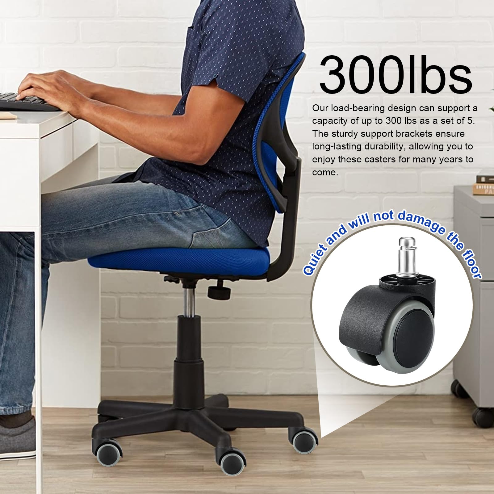 2 Inch Heavy Duty Office Chair Wheels Replacement - Mute Rubber Casters for Desk Chairs, 11mm Standard Stem Size Fits 99% Office Chairs - Floor Protection & Noise Reduction for Hardwood, Tile & Carpet (Perfect for Home Office, Conference Rooms & Workstations)