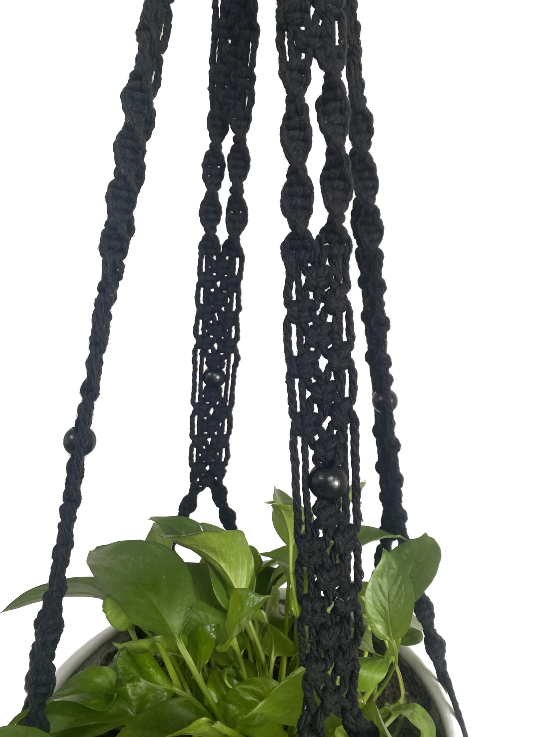 Black Cotton Rope Macrame Plant Hangers - 4 Legs 59 Inch Hanging Planter for 12-13 Inch Pots (Pot & Plant Not Included) - Boho Home Decor for Living Room, Bedroom, or Patio