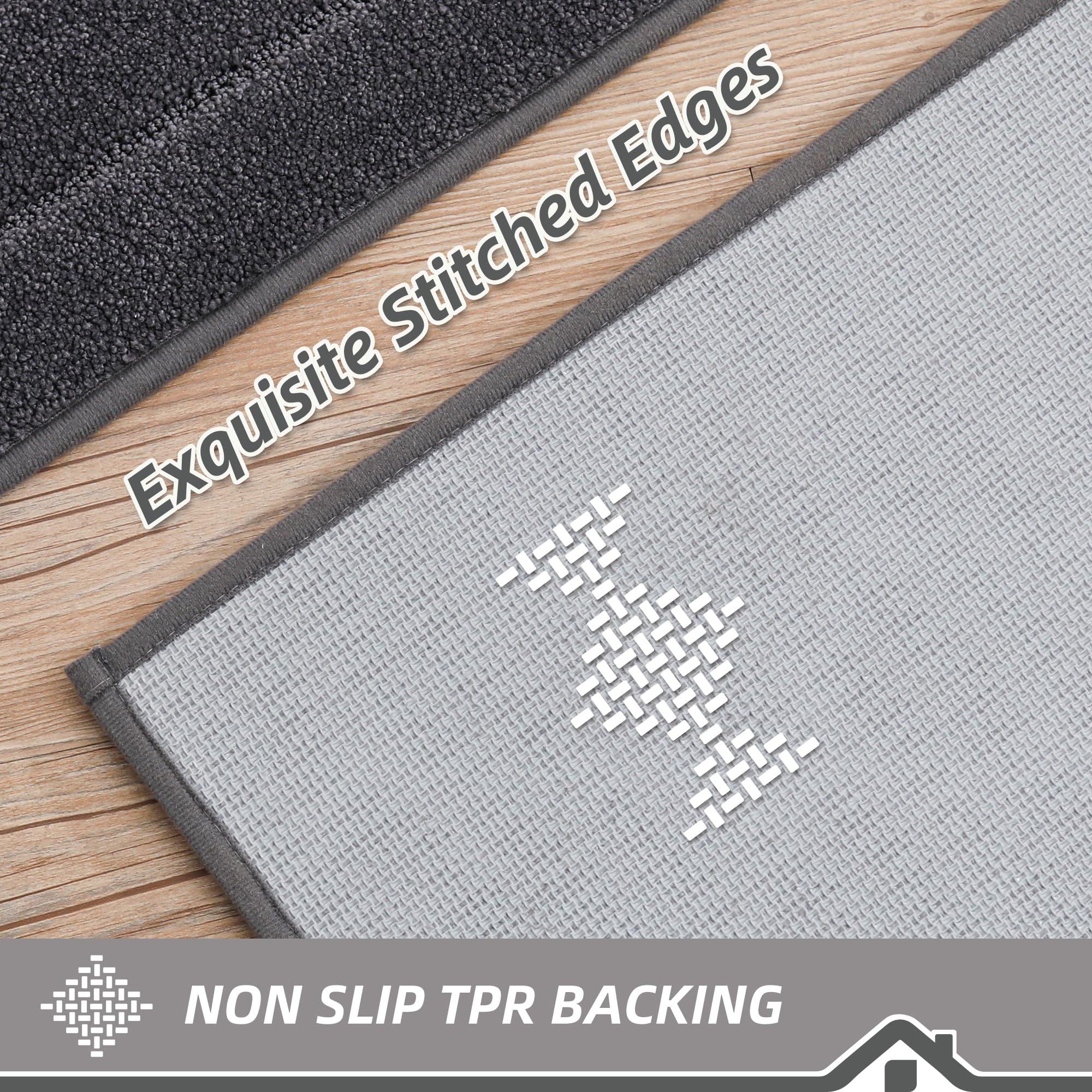 BEQHAUSE Non-Slip Washable Kitchen Rugs Set of 2 - Absorbent Soft Floor Mats for Kitchen, Sink, Hallway & Laundry (20”x30” + 20”x48”, Dark Grey) - Perfect for High-Traffic Areas & Spill Protection