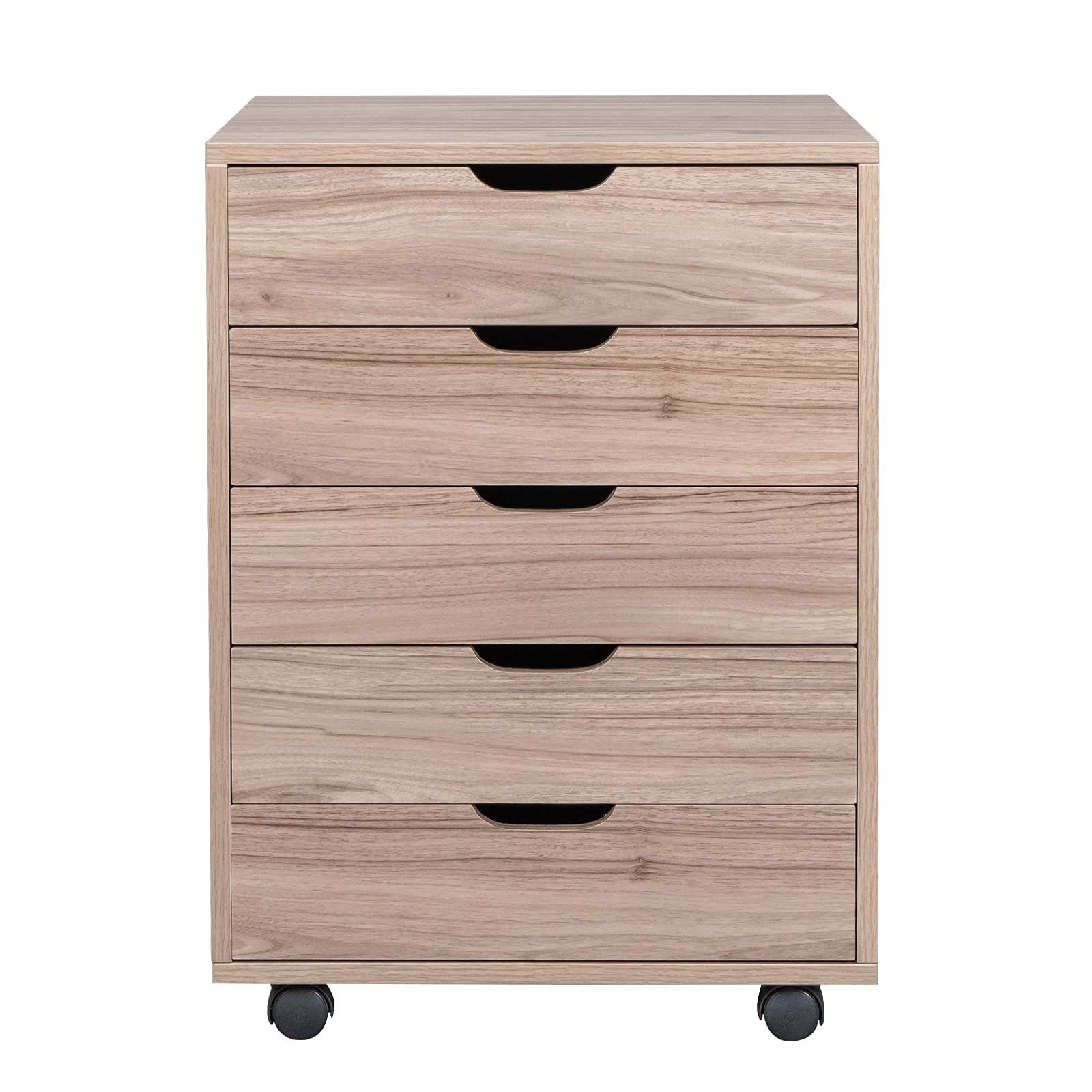5-Drawer Mobile File Cabinet with Locking Wheels - Vertical Wooden Office Storage Organizer for Documents & Supplies - Grey Oak Finish - Ideal for Home Office, Classroom & Workspace Organization