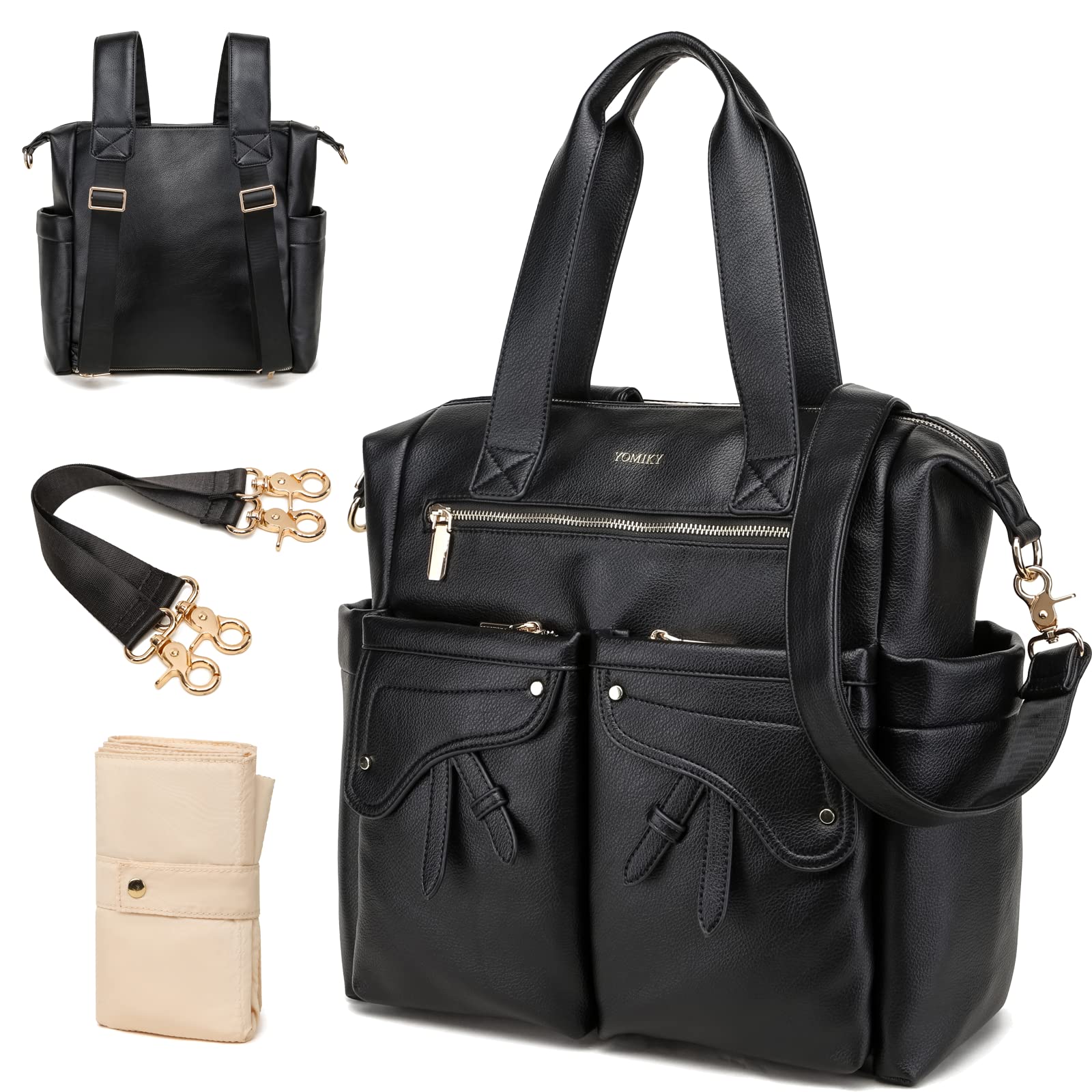 Premium Leather Diaper Bag Backpack for Moms - Large Capacity Travel Tote with Multiple Pockets | Perfect for Baby Essentials, Daycare, and Family Outings