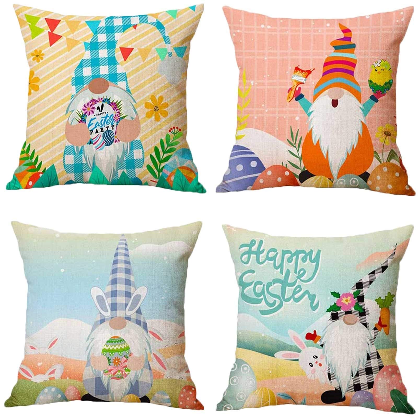 Easter Pillow Covers 18x18 Inch Set of 4 - Spring Floral Printed Linen Cushion Cases for Sofa, Bed, Living Room Decor - Perfect for Easter Home Decor and Holiday Gift Giving