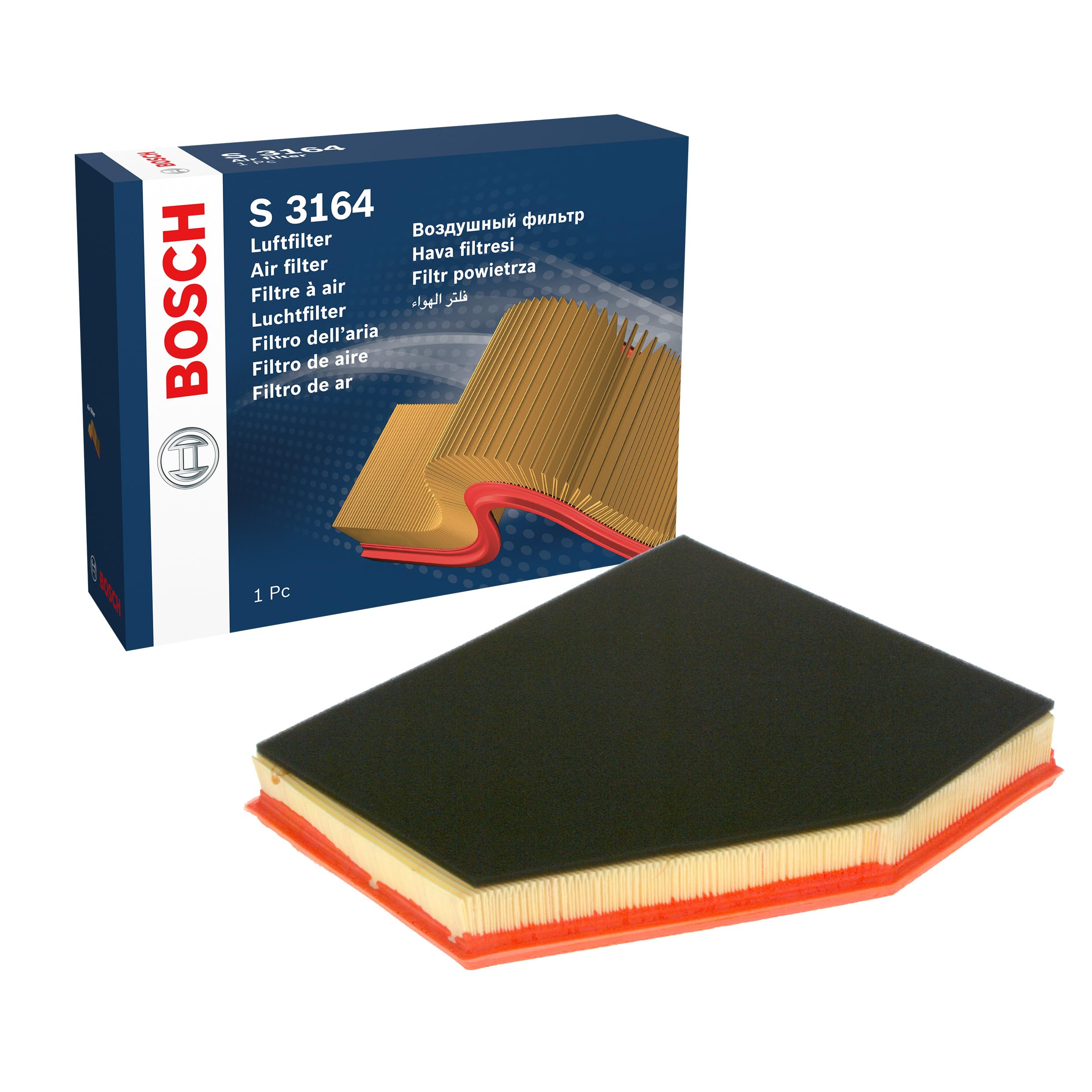 Bosch S3164 High-Performance Car Air Filter - Premium Engine Protection for Sedans, SUVs & Trucks | Improves Airflow & Reduces Dust | Ideal for City Driving & Off-Road Adventures