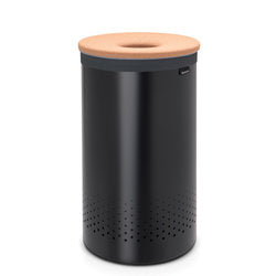 Brabantia 60L Laundry Hamper with Cork Lid - Black | Large Capacity Clothes Bin for Bedroom, Bathroom & Laundry Room Organization