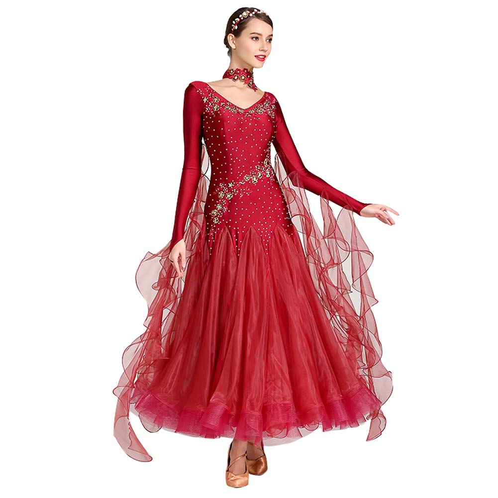 Elegant Ballroom Dance Dresses for Women - Smooth Waltz & Tango Performance Gown with Long Sleeves - Perfect for Swing Dancing & Competition Outfits - Ideal for Professional Dance Events & Social Ballroom Parties