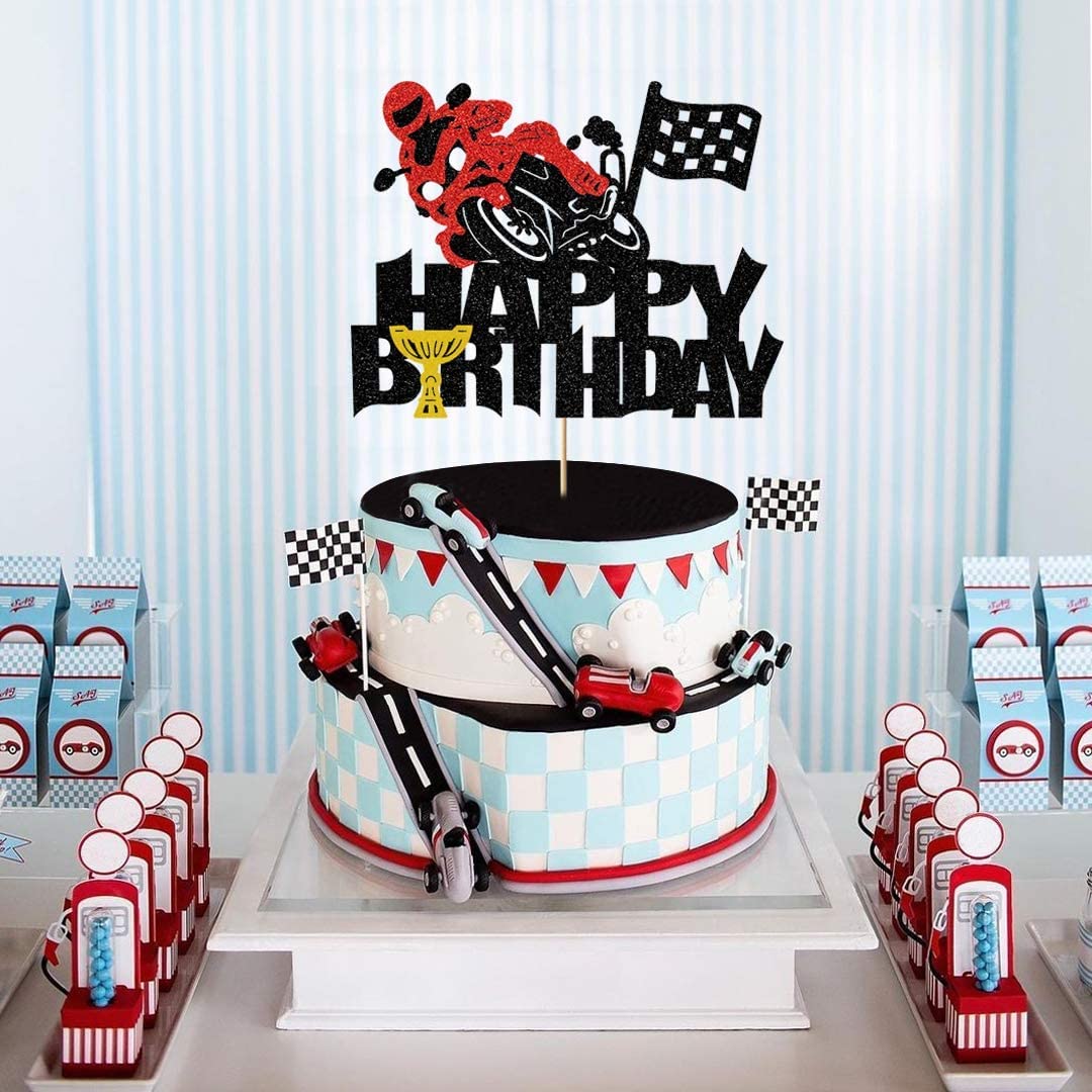 Motorcycle Racing Cake Toppers - Glitter Motorcycle Decor for Birthday Parties | Boys, Girls & Men's Biker Theme | Perfect for Motorcycle-Themed Cakes, Cupcakes & Birthday Celebrations