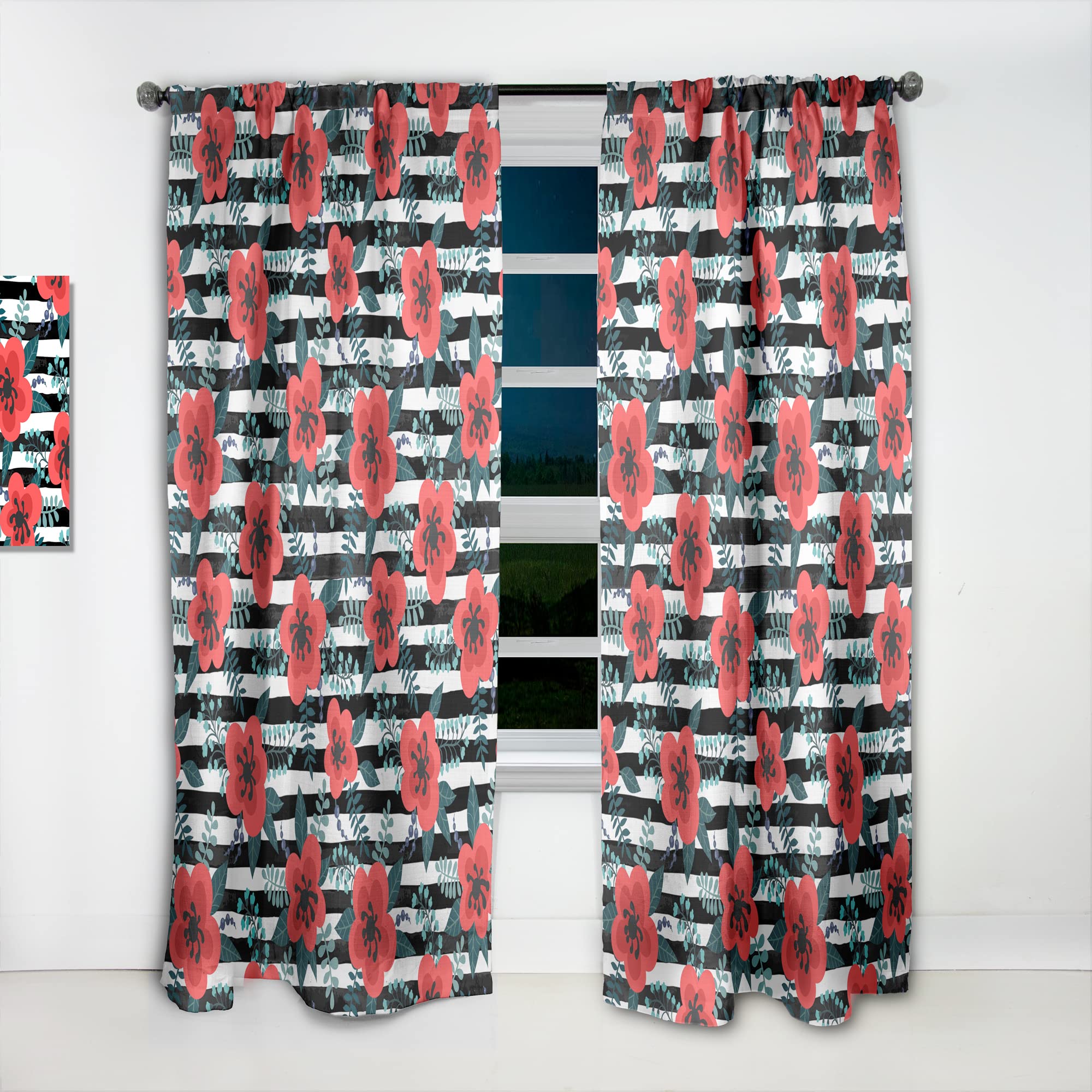 DesignQ Thermal Insulated Curtains - Red Floral with Leaves, Branches & Berries - 52x120 Inch Single Panel for Bedroom & Living Room - Energy Saving, Blackout Drapes for Home Decor