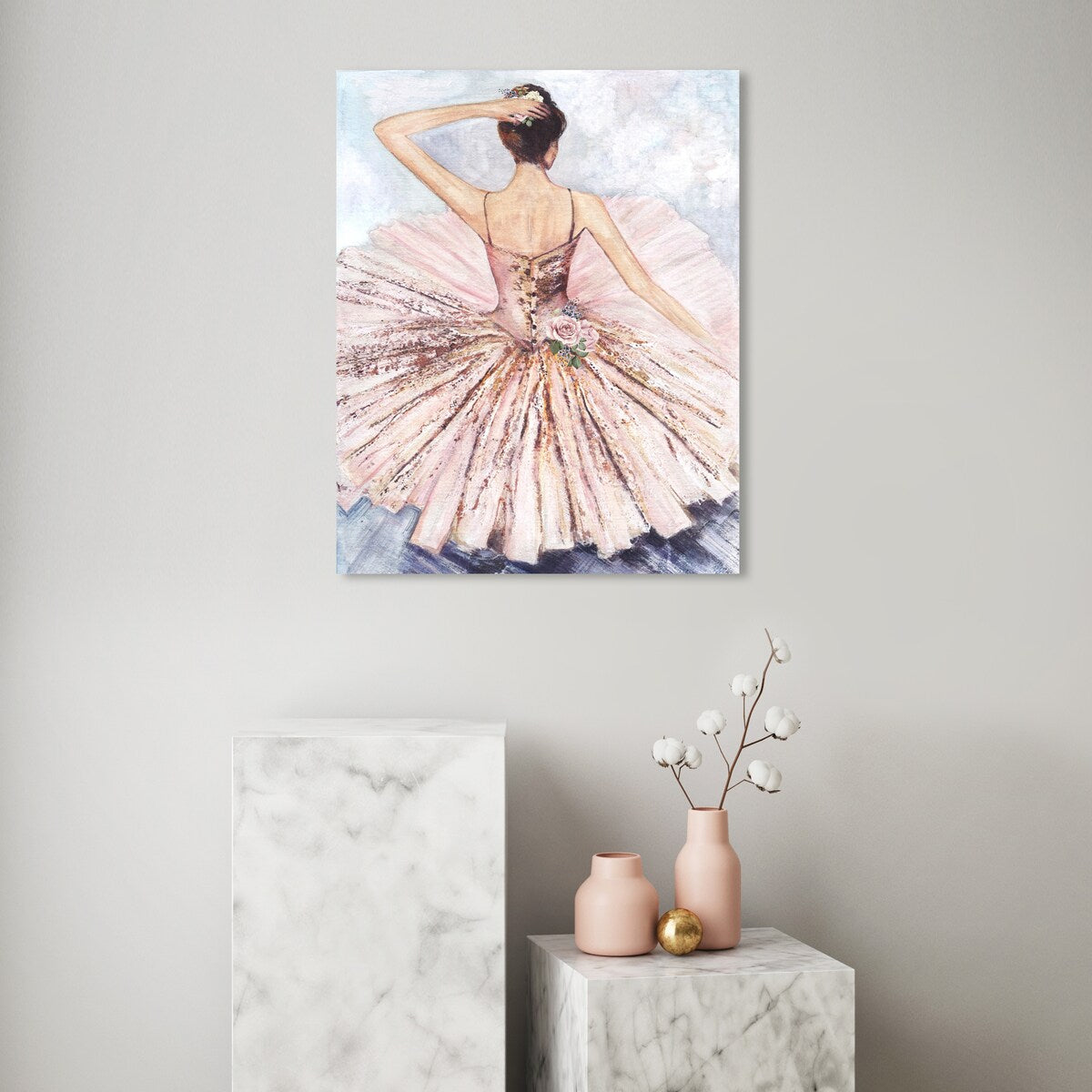 Ballet Dancer Tutu Roses Pink Canvas Wall Art Print - Elegant Ballet Inspired Floral Decor for Living Room, Bedroom & Nursery - Perfect Gift for Dance Lovers & Home Decor