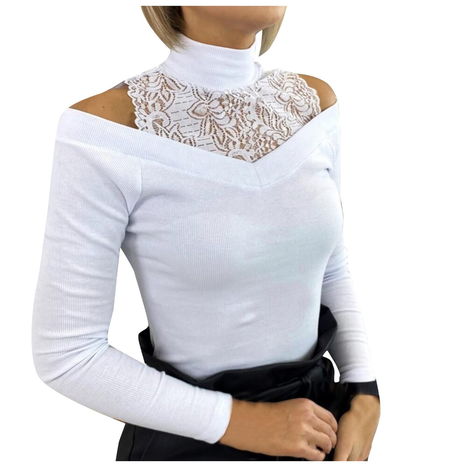 Women's Lace Cold Shoulder Sweater - Slim Fit Knit Pullover for Fall Fashion