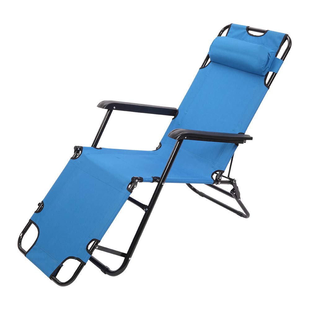 Adjustable Foldable Outdoor Lounge Chair - Portable Reclining Patio Chair for Beach, Pool, Garden & Backyard - Dual Purpose Extendable Folding Bench with Comfortable Cushion (Blue) - Perfect for Relaxing, Sunbathing and Outdoor Gatherings