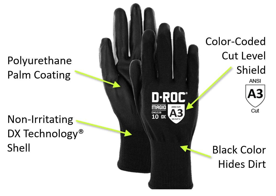**MAGID D-ROC ANSI A3 18-Gauge Polyurethane Coated Work Gloves - 12 Pairs, Size 11/2XL (DXG22B) - Durable & Grip-Enhanced for Construction, Landscaping & Heavy-Duty Tasks**