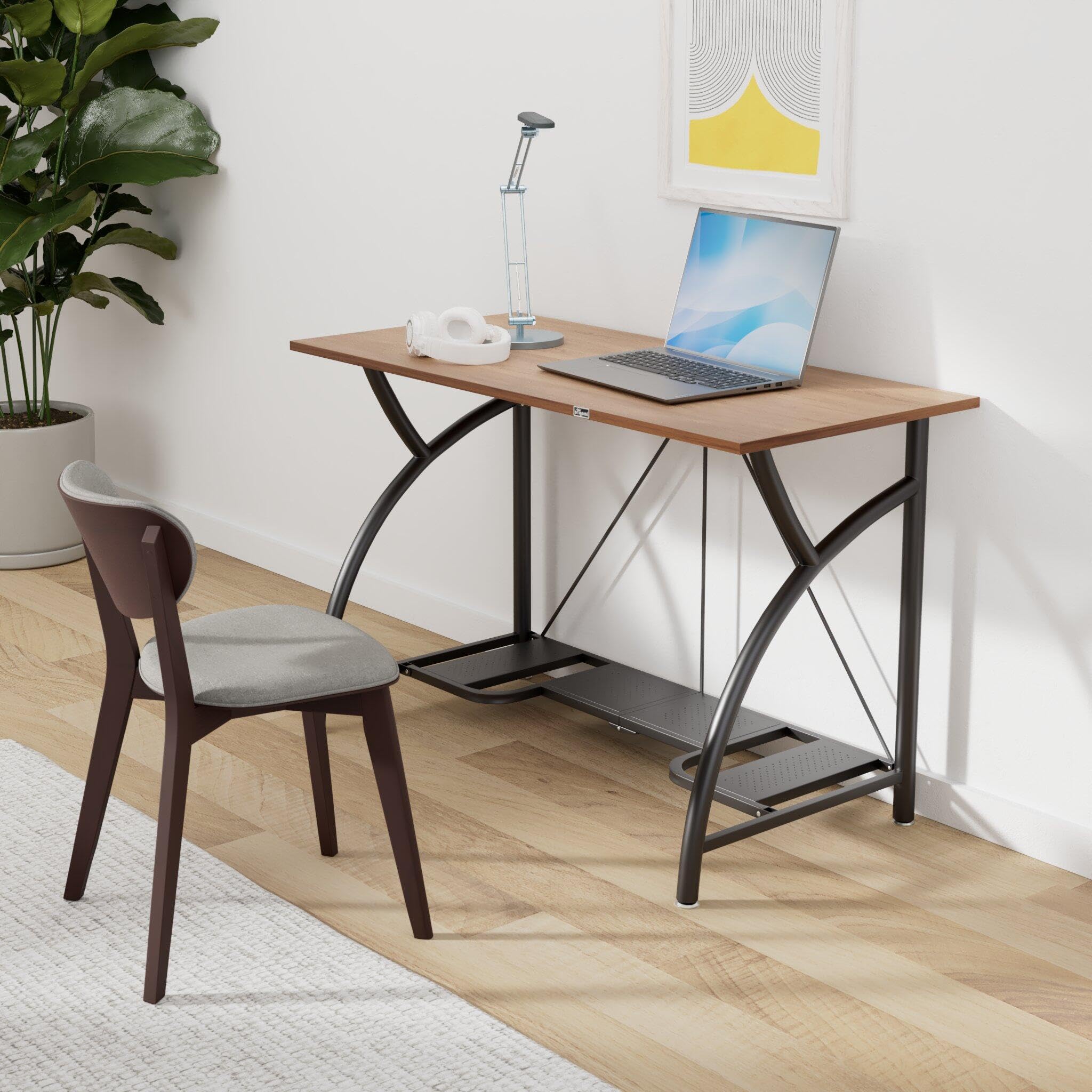 Space Saving Origami Folding Computer Desk - Foldable Study Desk for Home Office, Gaming & Craft Work - No Assembly Required Collapsible Desk Fits Dual Monitors & Laptop (Wood, Large) | Perfect for Small Apartments, Dorm Rooms & Workspace Optimization