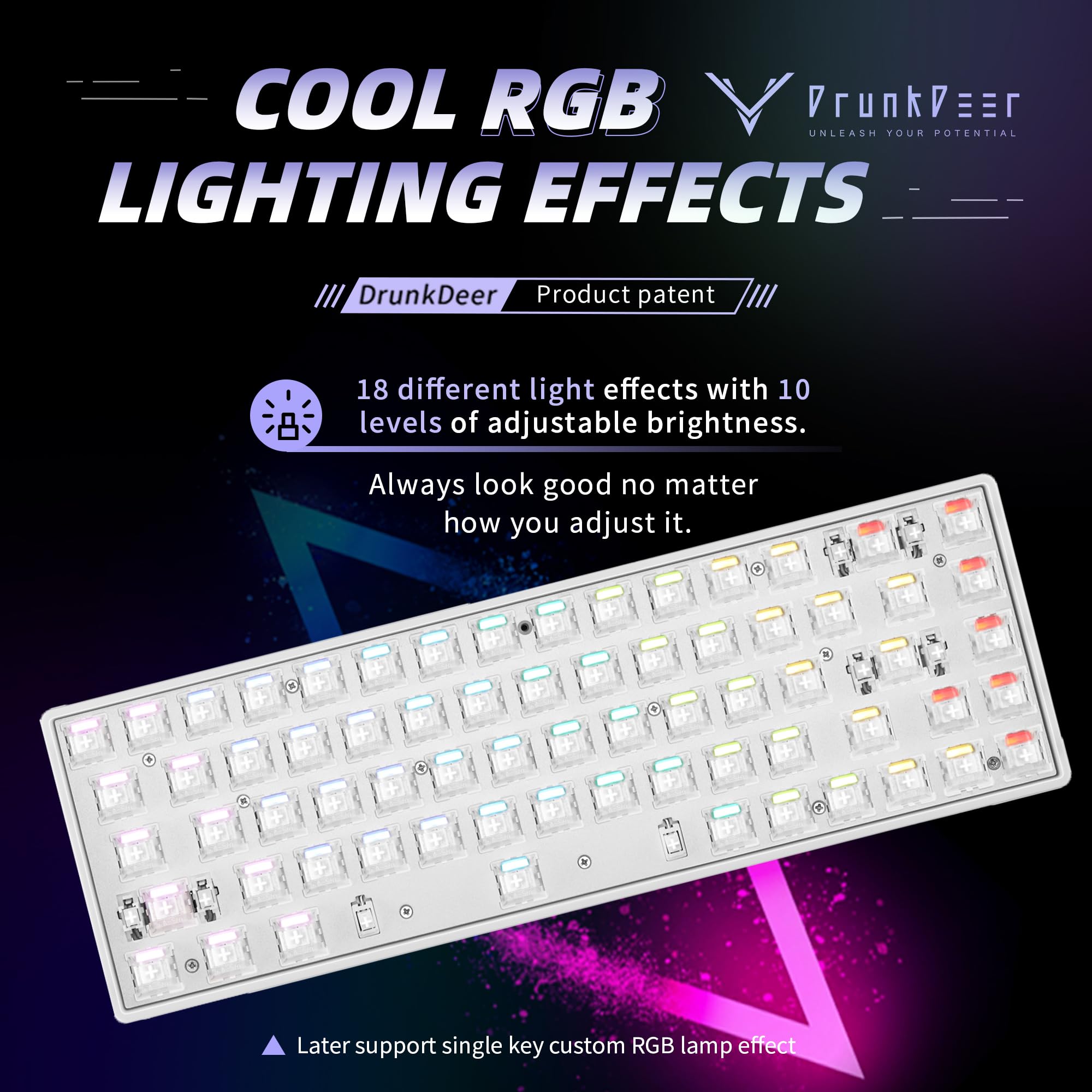 DrunkDeer G65 Rapid Trigger Magnetic Switch Mechanical Gaming Keyboard - TKL 65% Compact Size, RGB Backlit, Wired USB (Barebone No Keycaps, White) - Perfect for FPS, MOBA & Typing Enthusiasts