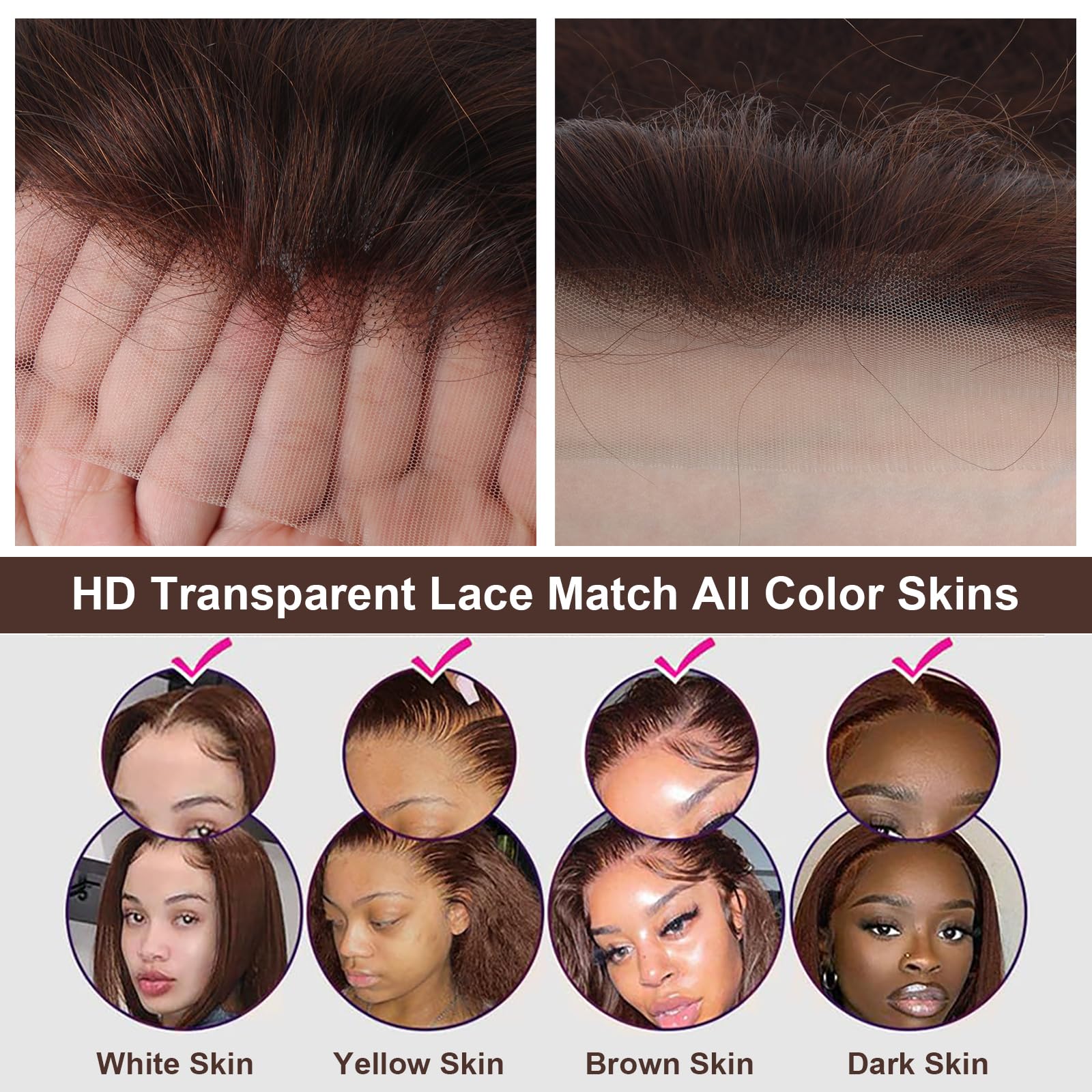 200 Density Chocolate Brown Lace Front Wig Human Hair 30 Inch Straight 13x4 HD Transparent Full Frontal Wigs - Pre Plucked with Baby Hair 4# Brown - Perfect for Cosplay, Daily Wear & Special Occasions