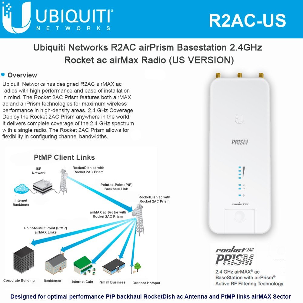 Ubiquiti Networks Rocket Prism AC 2.4GHz AirMax AC Base Station with AirPrism Technology (R2AC-US) - High-Speed Wireless Networking for Outdoor & Long-Range Applications