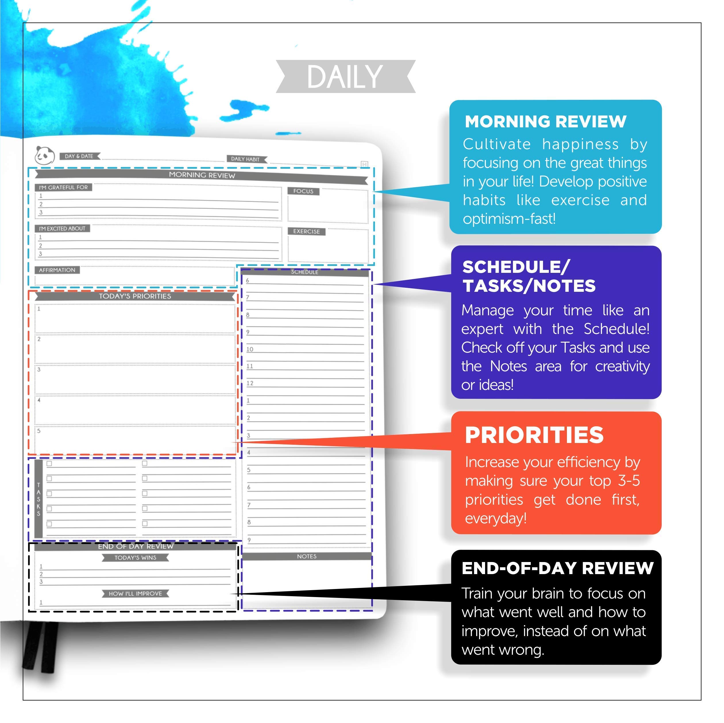 Purple Pro Undated 6-Month Daily Planner with Spring Sticky Notes - Productivity Planner & Organizer for Work, School, and Goal Tracking - Panda Planner for Effective Time Management