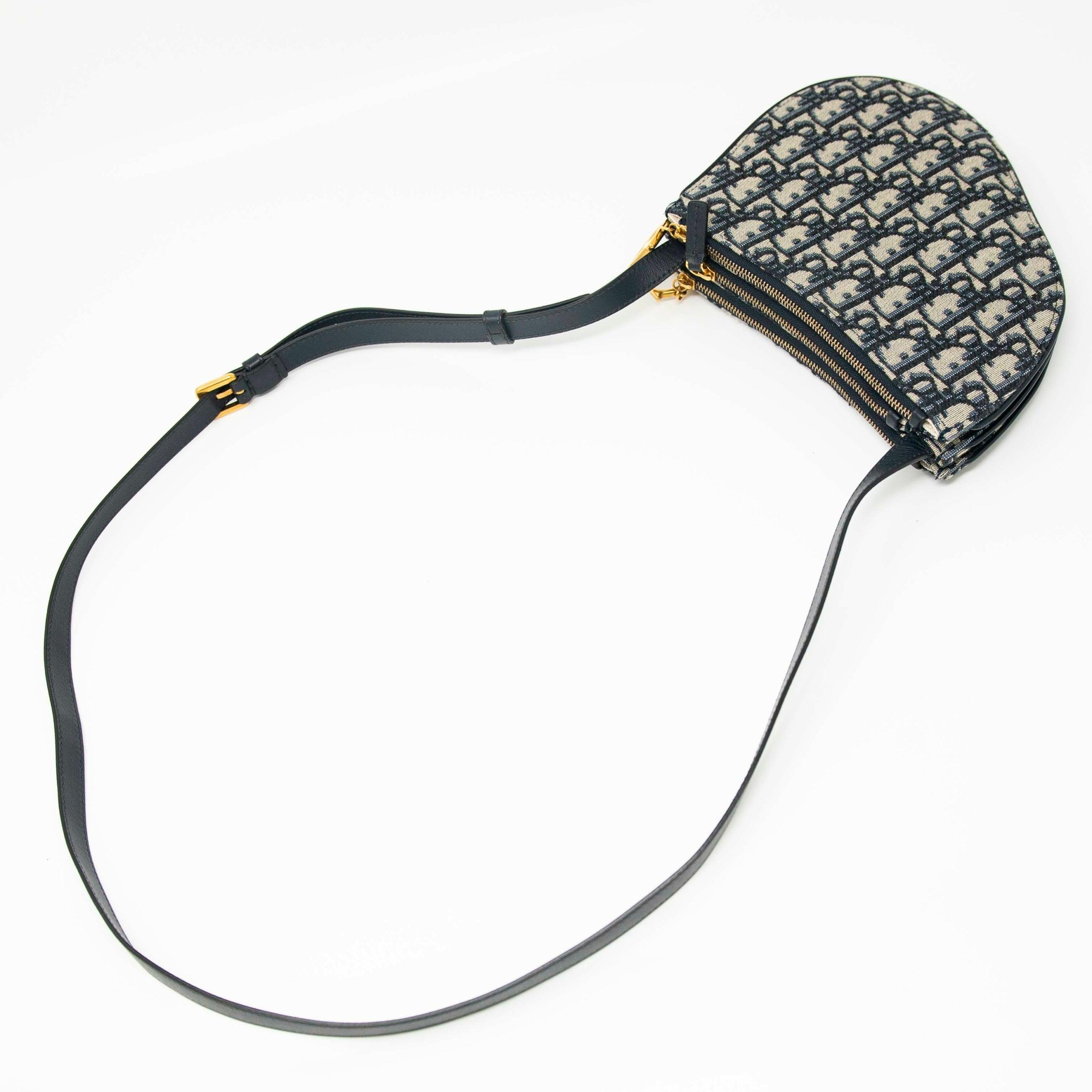 Dior Blue Oblique Triple Saddle Pouch - Luxury Crossbody Bag for Women | Perfect for Parties, Travel & Everyday Use
