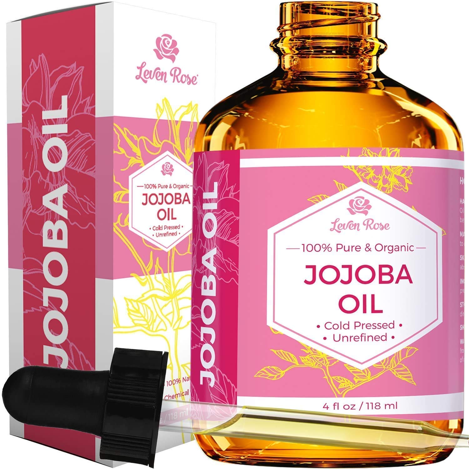 Leven Rose Jojoba Oil & Pure Moroccan Rosewater 4oz Bundle - Natural Facial Toner, Moisturizer for Skin, Hair, Body & Nails | Hydrating Skincare Set for Dry Skin, Anti-Aging & Daily Beauty Routine