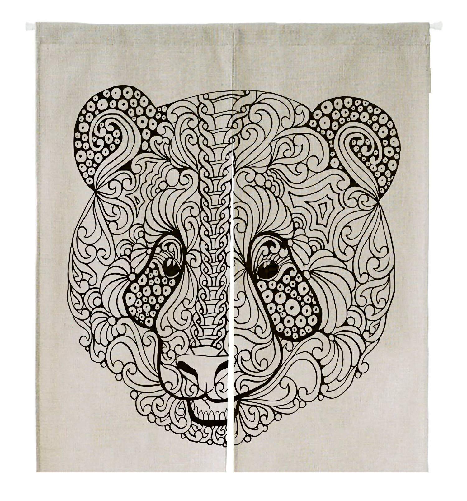 ECZJNT Giant Panda Japanese Noren Curtain - Cotton Linen Doorway Window Treatment (105x120cm) - Perfect for Home Decor, Asian-Themed Rooms & Restaurant Partitions