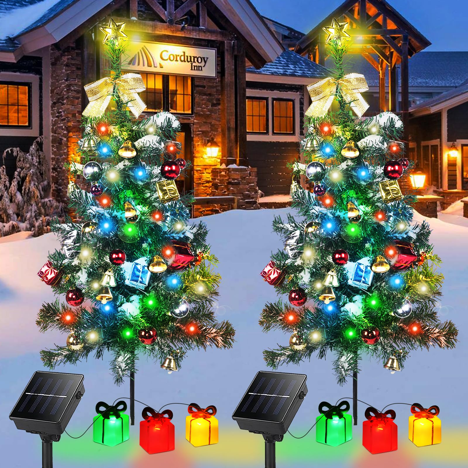 Solar Powered Mini Christmas Tree Lights Outdoor Decor - 30 Inch Pre-Lit LED Tree with 8 Flashing Modes (2 Pack) | Waterproof Holiday Decoration for Pathway, Patio, Yard, Garden & Cemetery | Perfect for Christmas, Halloween, Parties & Festive Events