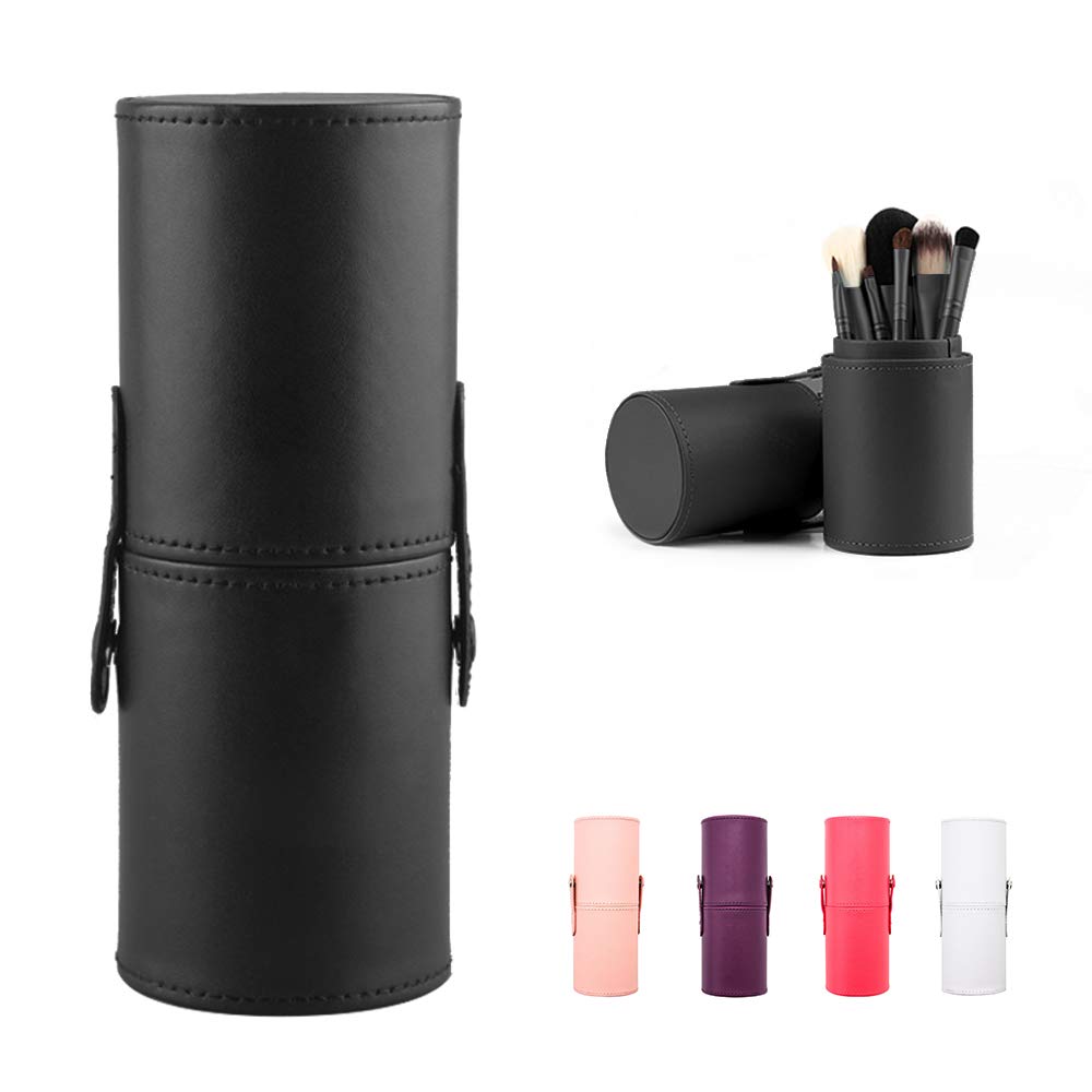 Premium Large Makeup Brush Holder - Leather Travel Organizer Case for Cosmetic Brushes Storage (Black) | Perfect for Professional Makeup Artists & Travel Beauty Essentials