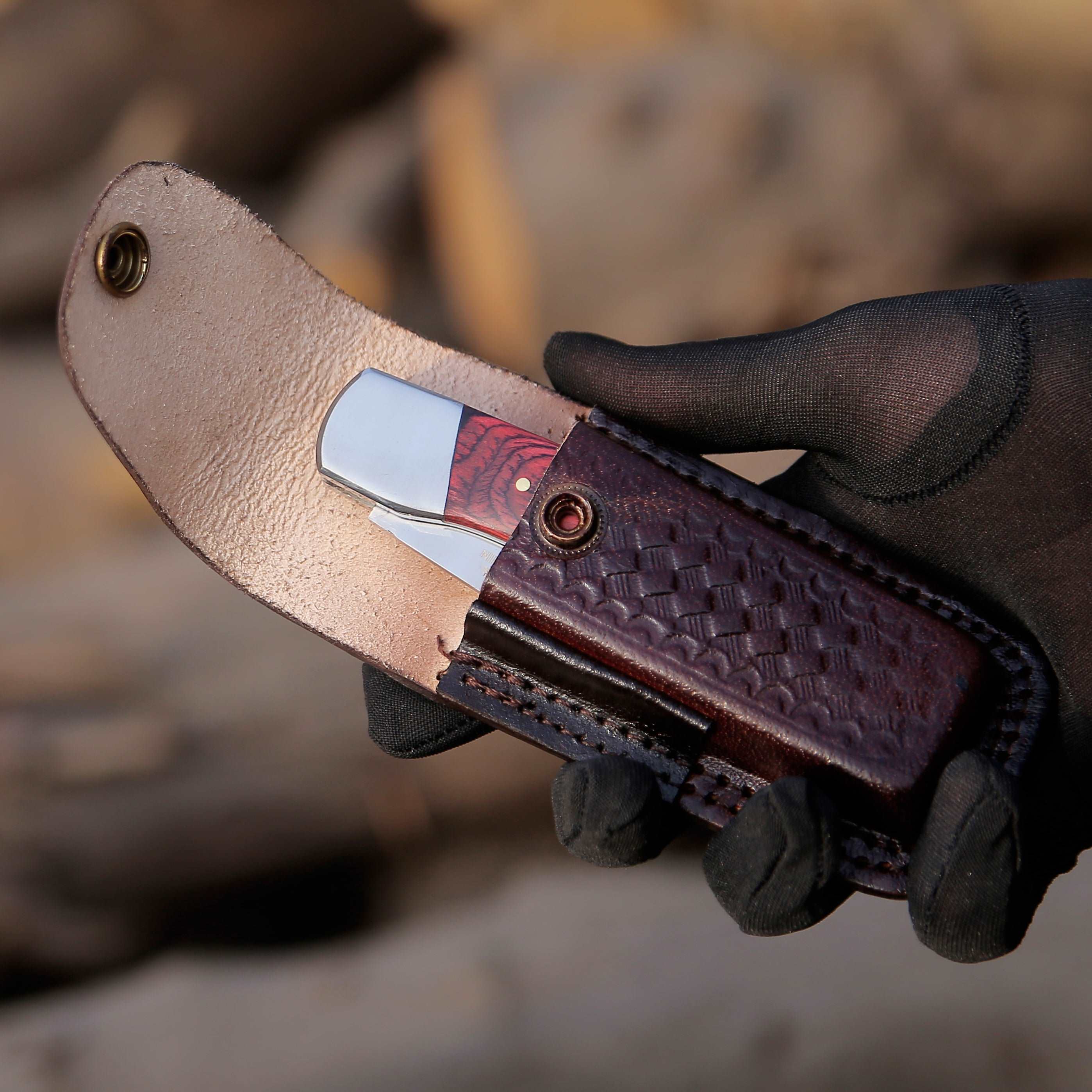 Premium Handmade Pocket Knife with Pakkawood Handle & Leather Sheath - Custom Engraving Available | Perfect for Camping, Hiking & Everyday Carry (EDC)