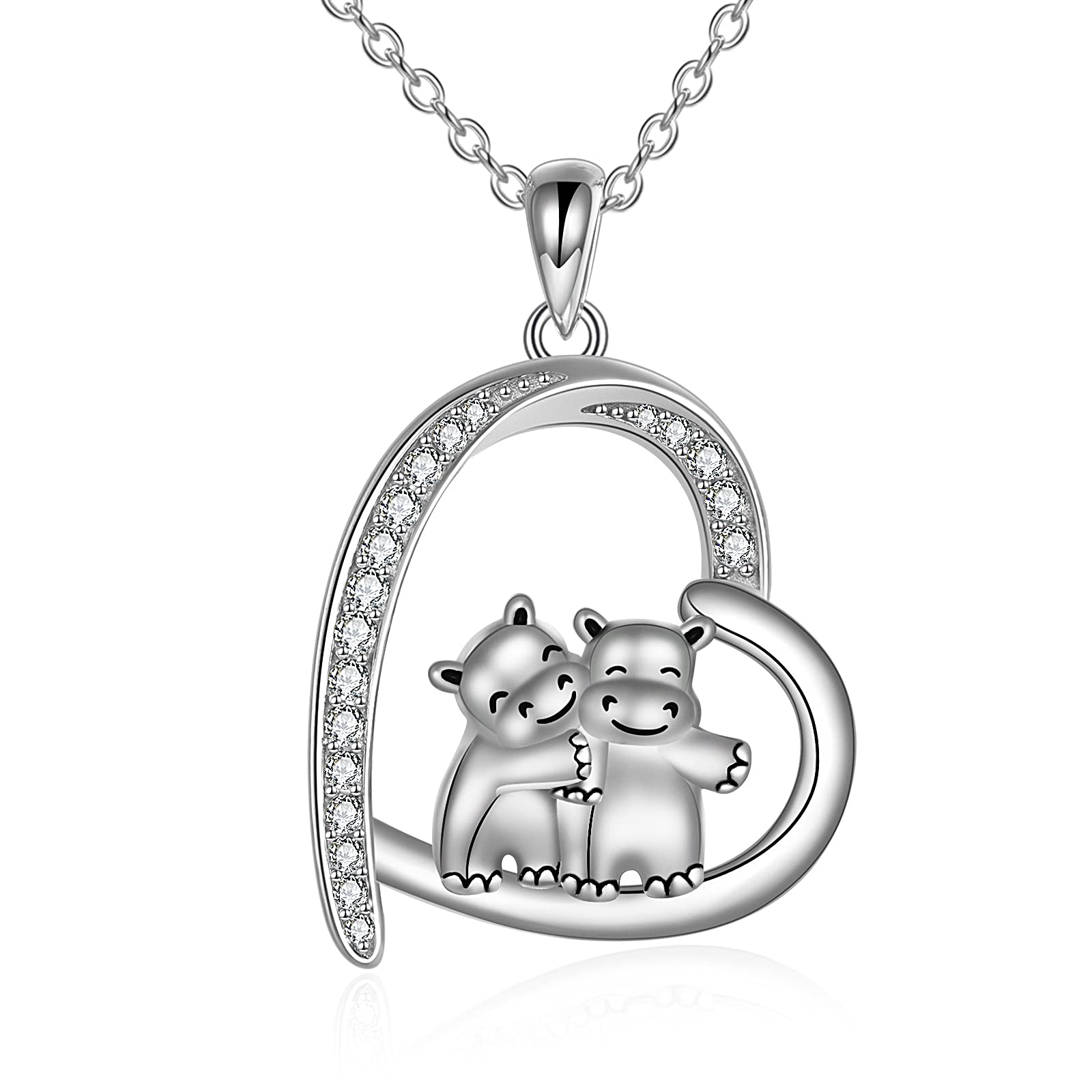 925 Sterling Silver Hugging Animal Necklace - Cute Penguin, Sloth, Panda, Owl, Red Panda, Giraffe, Cat, Llama, Dinosaur, Bear, Monkey Pig & Easter Bunny Jewelry for Women | Perfect Gift for Sister, Birthday, Anniversary & Everyday Wear
